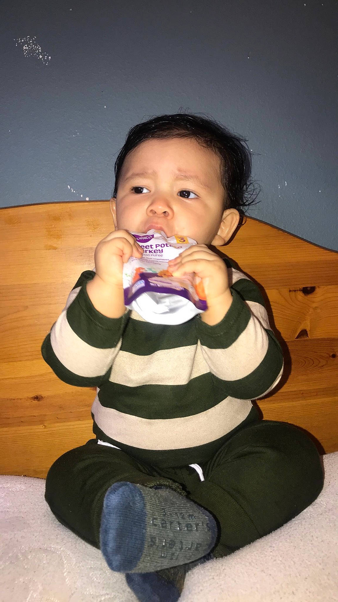 Elijah joined the competition — help win amazing prizes! baby, child, eating, person, sitting, smile, toddler