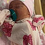 newborn, baby, sleeping, pacifier, pink, hat, bow, blanket, butterfly, onesie, infant, cute, soft, clothing, face, resting, indoors, child, toddler, portrait