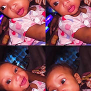 Armonii is registered to the contest to win money with this photo: baby, infant, child, portrait, close_up, smiling, curious, pink_shirt, heart_pattern, cute, expression, face, eyes, skin, person, indoors, lighting, colorful_background, collage, photography