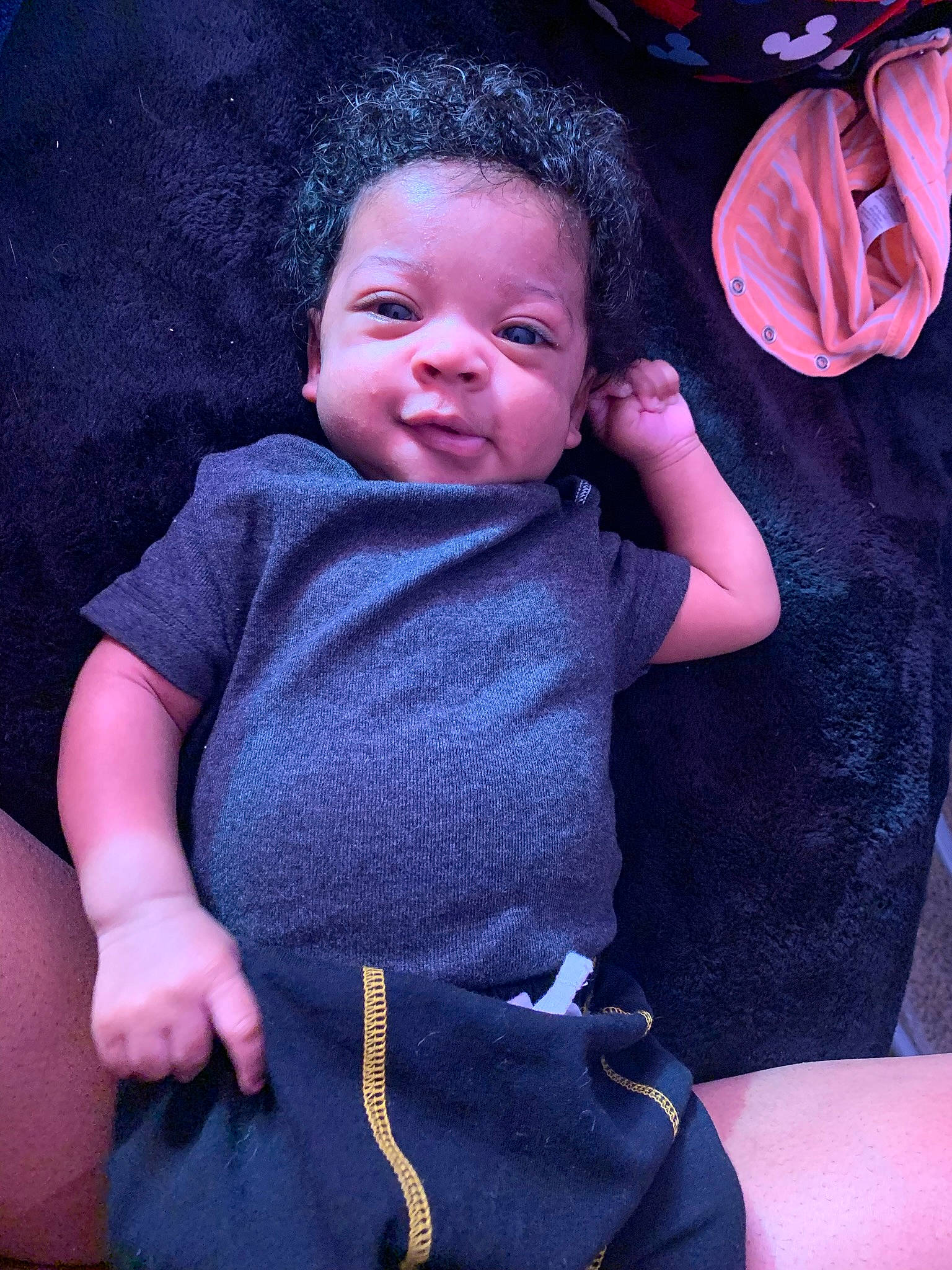 Kayshawn joined the competition — help win amazing prizes! arm, baby, baby_toddler_clothing, cheek, eye, finger, flash_photography, gesture, hairstyle, hand, happy, head, lip, outerwear, person, pink, purple, skin, sleeve, smile