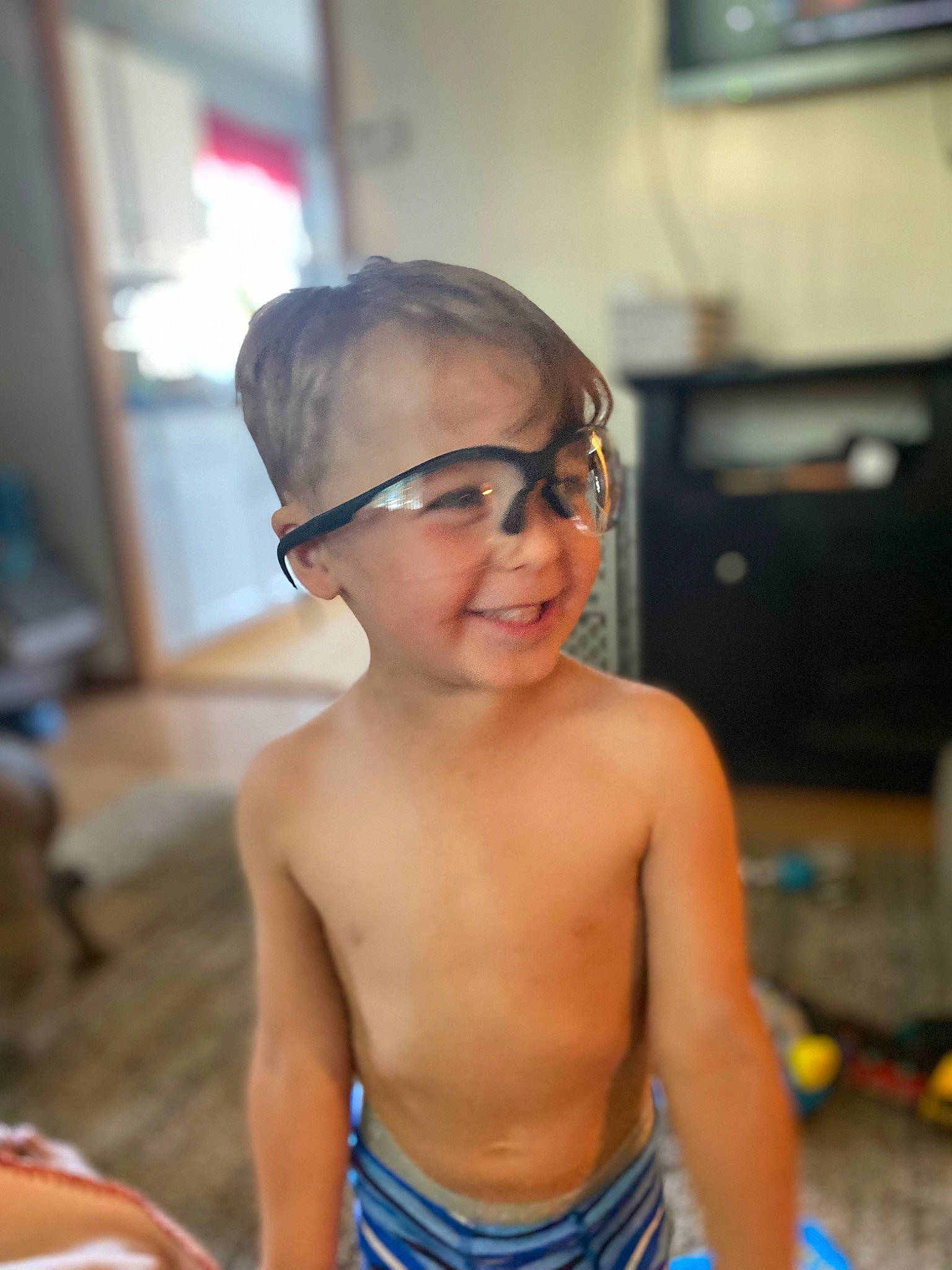 Brooks joined the competition — help win amazing prizes! abdomen, barechested, chest, child, electric_blue, eyewear, face, fun, glasses, goggles, happy, joy, leisure, people_on_beach, person, personal_protective_equipment, smile, swimming_pool, toddler, trunk