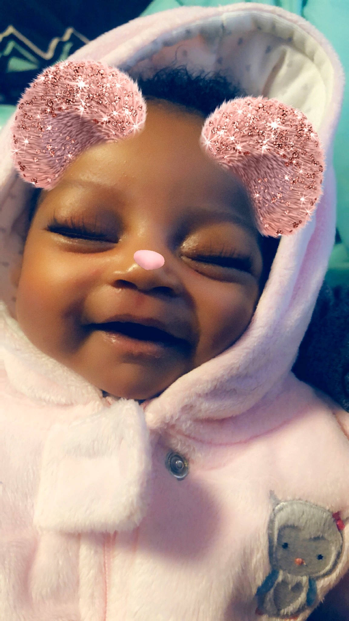 Janiyah joined the competition — help win amazing prizes! baby, bonnet, cheek, child, ear, happy, headgear, person, pink, skin, smile, toddler