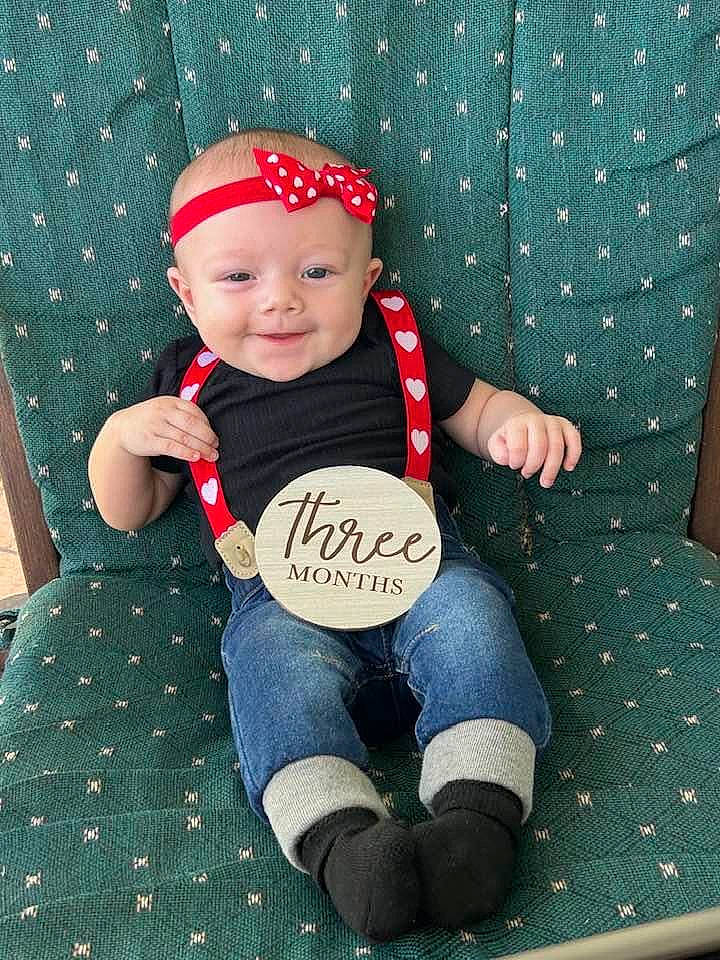 Madison joined the competition — help win amazing prizes! baby, baby_products, baby_toddler_clothing, cap, child, comfort, costume_hat, fun, happy, hat, head, headwear, joy, lap, pattern, person, product, sitting, sleeve, smile