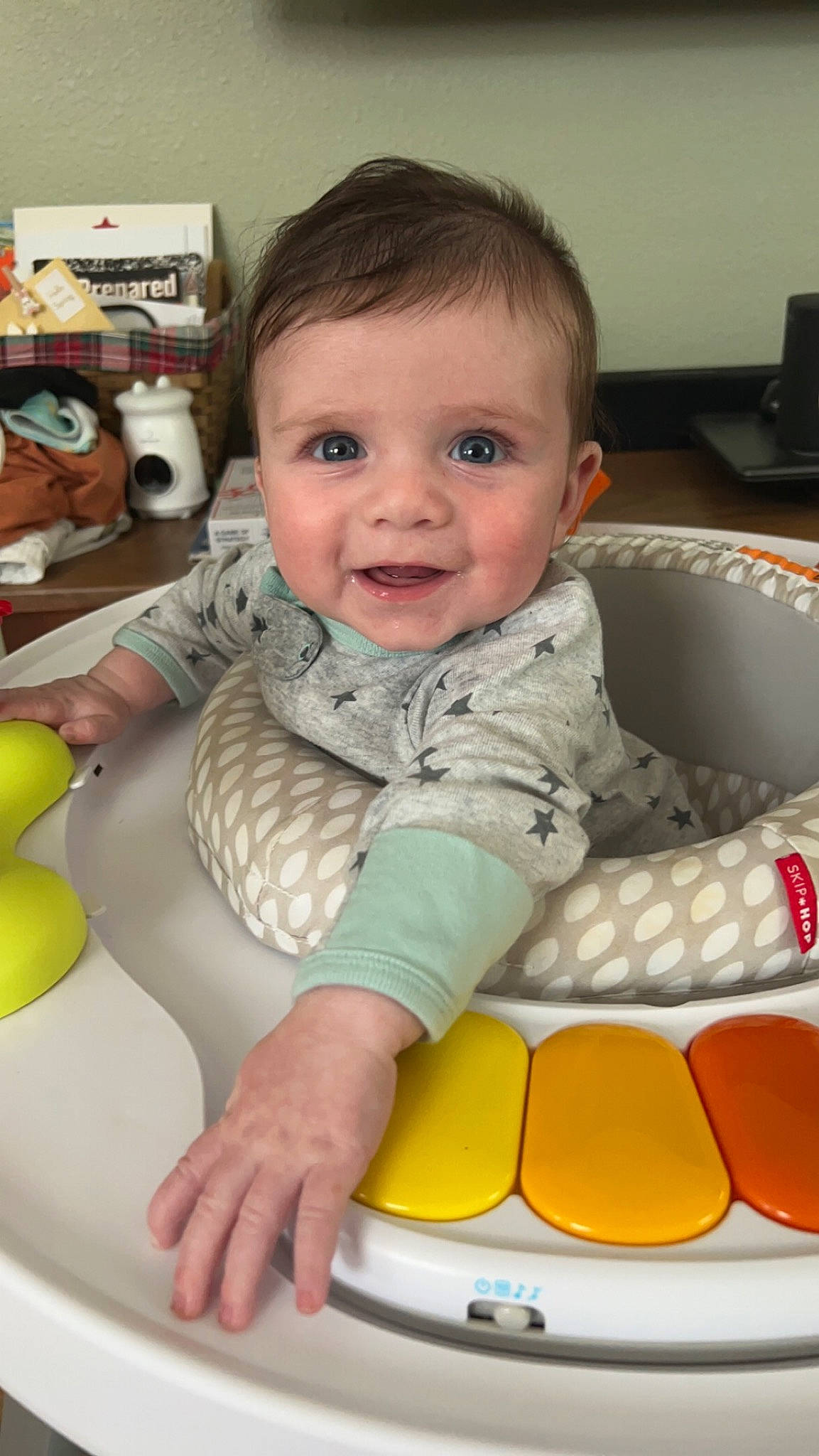 Stanton joined the competition — help win amazing prizes! baby, baby_products, baby_toddler_clothing, beauty, cheek, child, face, facial_expression, fun, hairstyle, happy, head, joy, organ, person, product, sitting, skin, smile, t_shirt