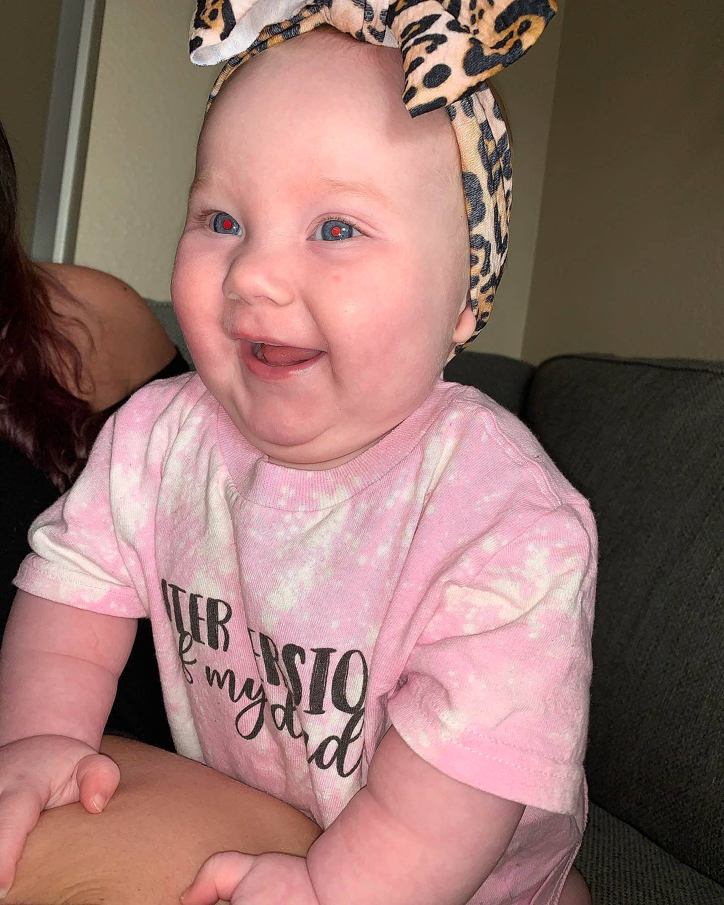 Elliana Grace is registered to the contest to win money with this photo: baby, baby_toddler_clothing, cheek, child, cool, ear, face, facial_expression, fashion_accessory, forehead, fun, hair_accessory, head, headband, headgear, headpiece, person, pink, skin, smile