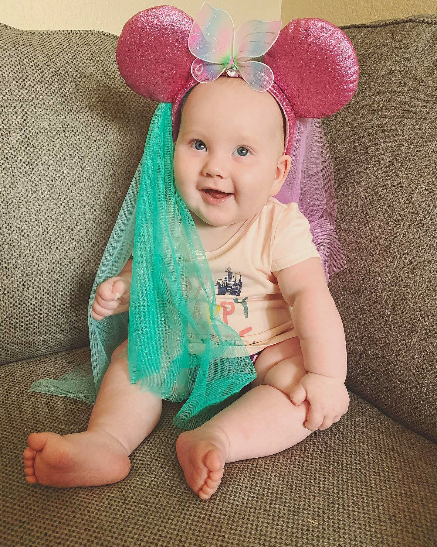 Elliana Grace joined the competition — help win amazing prizes! baby, baby_products, baby_toddler_clothing, child, costume, costume_accessory, ear, fashion_accessory, hair_accessory, happy, head, headband, headgear, pattern, person, pink, product, skin, smile, toddler