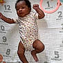 Desiree joined the competition — help win amazing prizes! baby, infant, one_month, milestone_blanket, floral_onesie, lying_down, arms_up, newborn, cute, child, soft_light, indoors, sleepy, skin, feet, head, face, curly_hair, patterned_blanket, month_markers