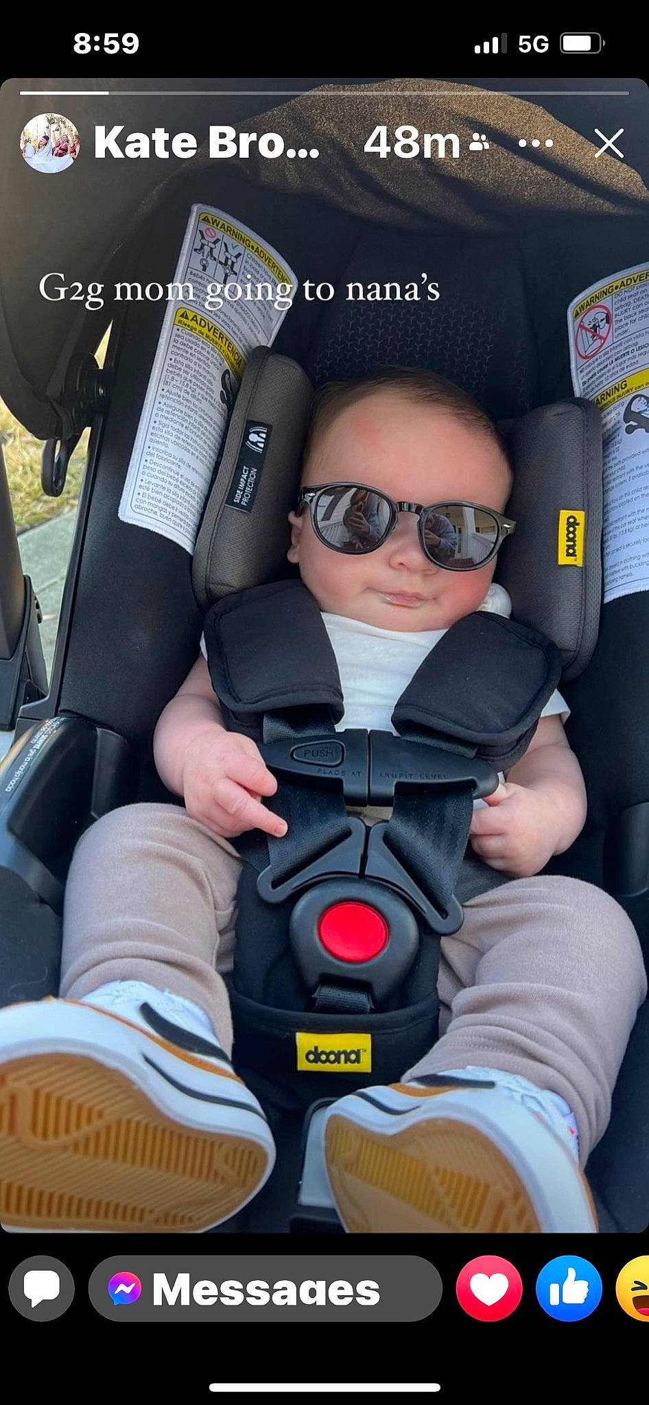 Graham is registered to the contest to win money with this photo: auto_part, baby_products, car_seat, car_seat_cover, carmine, child, comfort, eyewear, family_car, fun, goggles, head_restraint, person, personal_protective_equipment, seat_belt, service, sitting, sunglasses, thumb, toddler