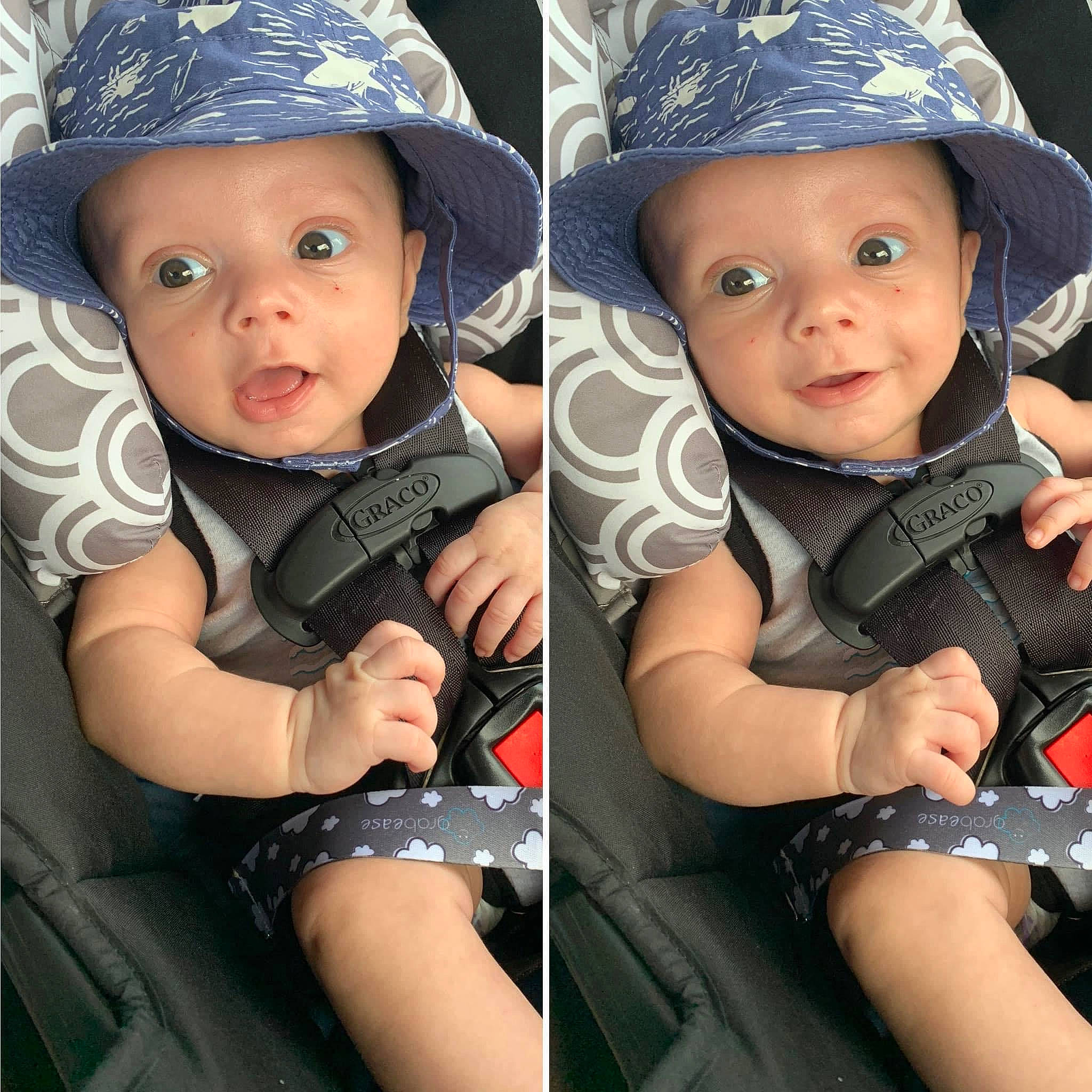 Kaid is registered to the contest to win money with this photo: baby, baby_toddler_clothing, black, cap, cool, costume_hat, eye, facial_expression, gesture, happy, hat, headgear, headwear, light, organ, person, photograph, product, skin, sleeve