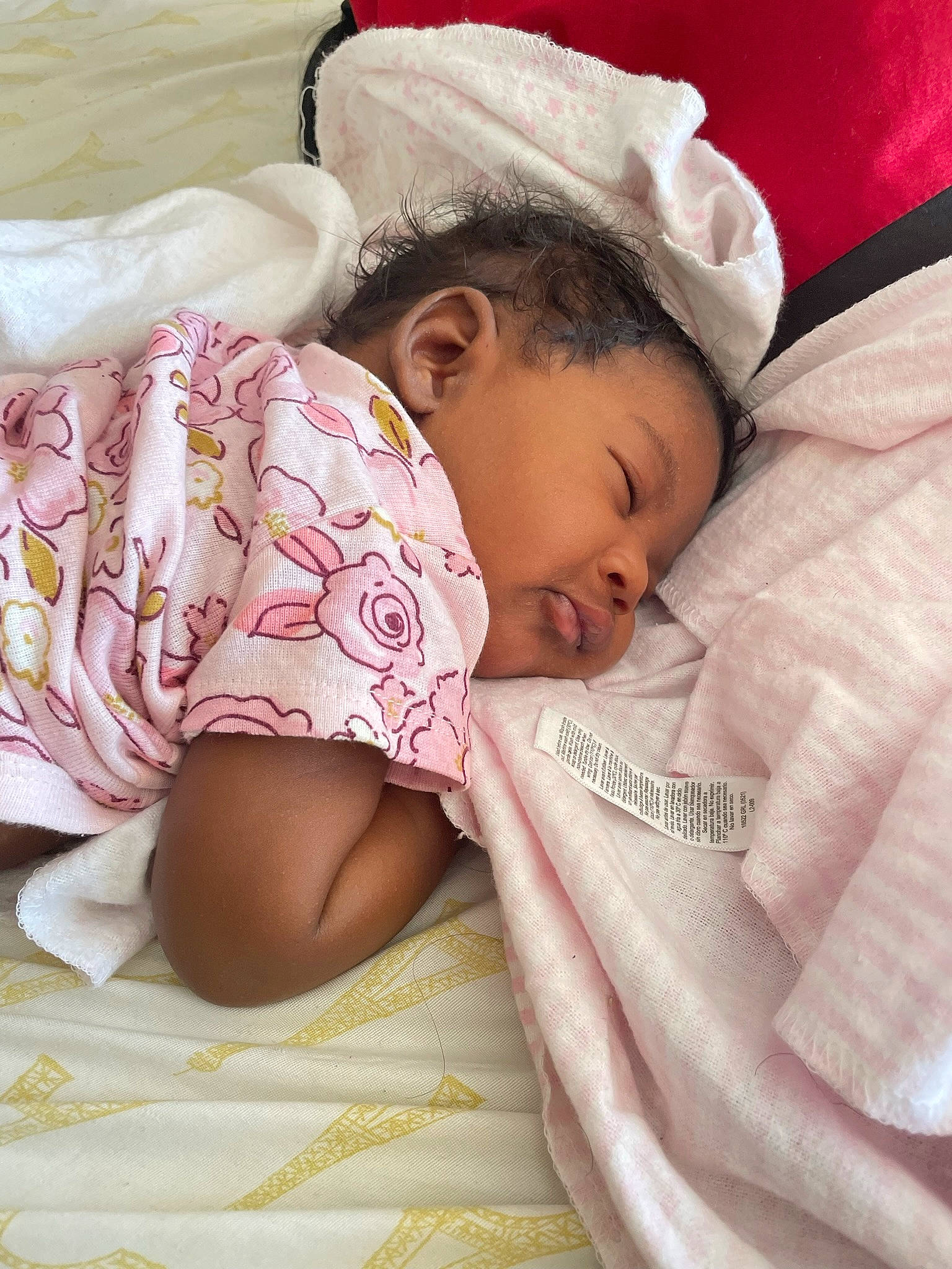 Madisyn joined the competition — help win amazing prizes! baby, baby_products, baby_sleeping, baby_toddler_clothing, bedding, bedtime, cheek, child, comfort, event, hand, happy, linens, nap, pattern, person, pink, room, skin, sleep