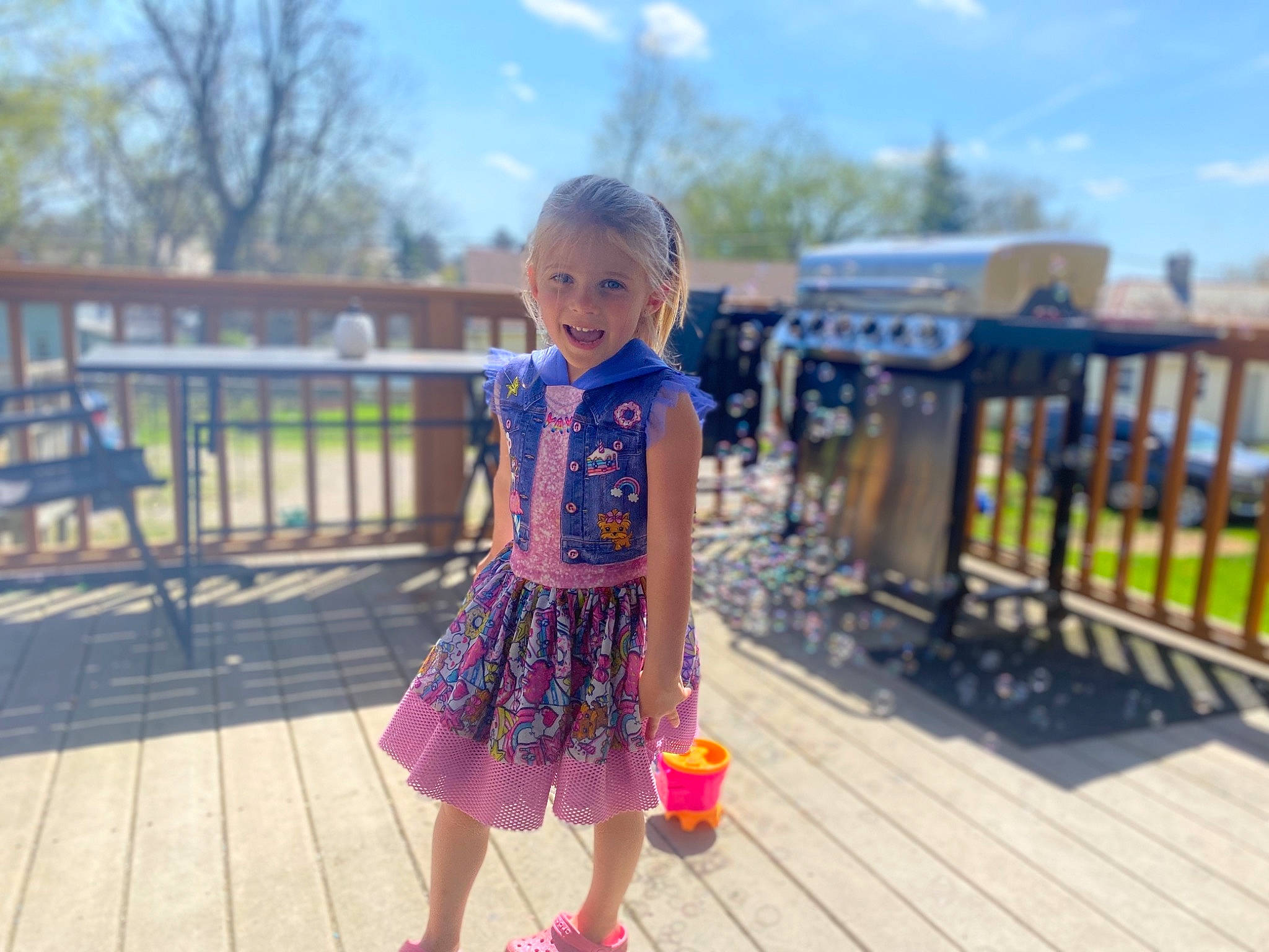 Alayah is registered to the contest to win money with this photo: boardwalk, child, cloud, electric_blue, fun, grass, happy, leisure, magenta, pattern, person, plant, recreation, sandal, sky, street_fashion, summer, toddler, tree, vacation