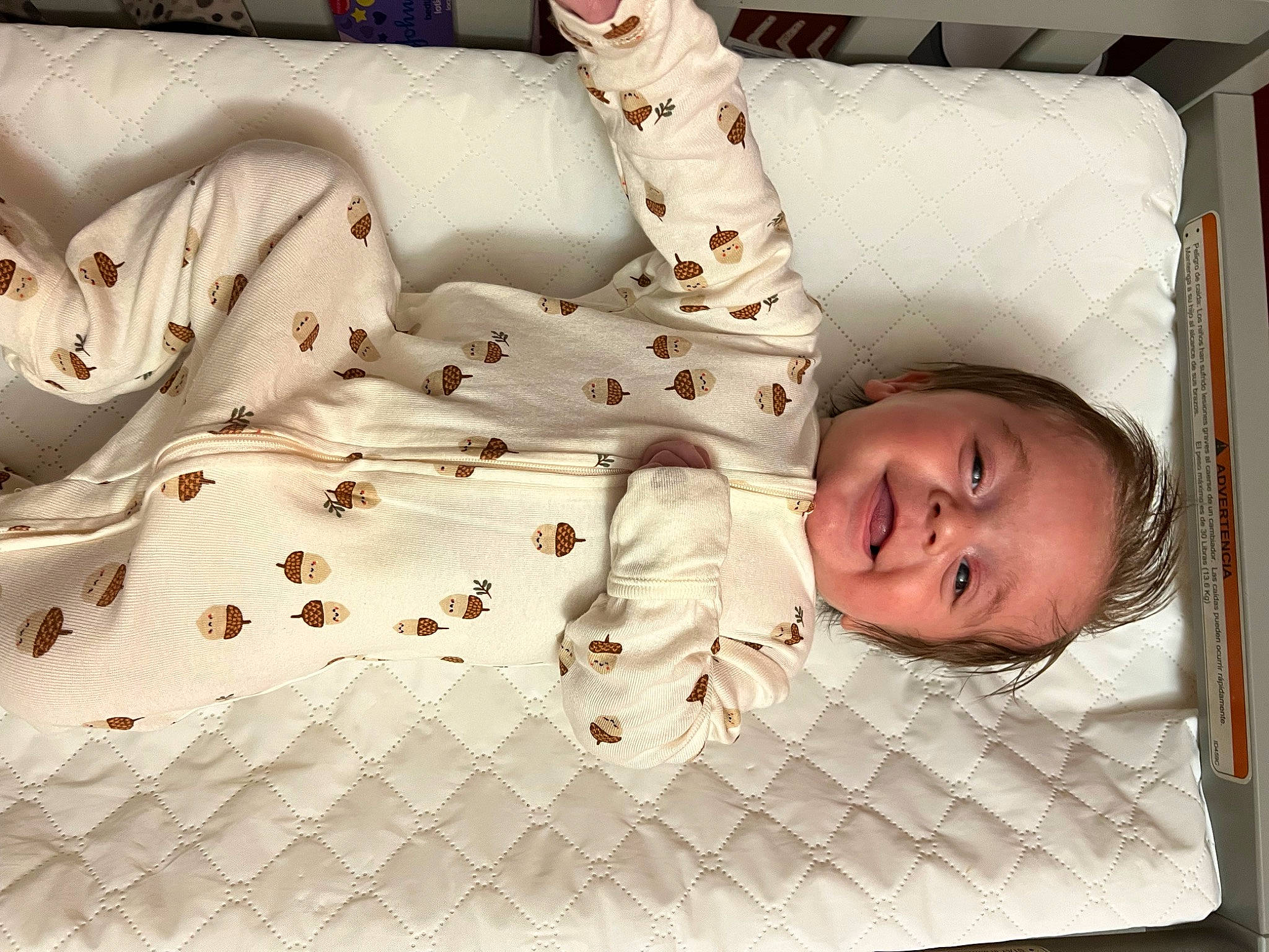 Kohen is registered to the contest to win money with this photo: baby, baby_products, baby_safety, baby_sleeping, baby_toddler_clothing, bed, bed_sheet, bedding, bedtime, child, comfort, infant_bed, linens, mammal, pattern, person, room, sleeve, textile, toddler