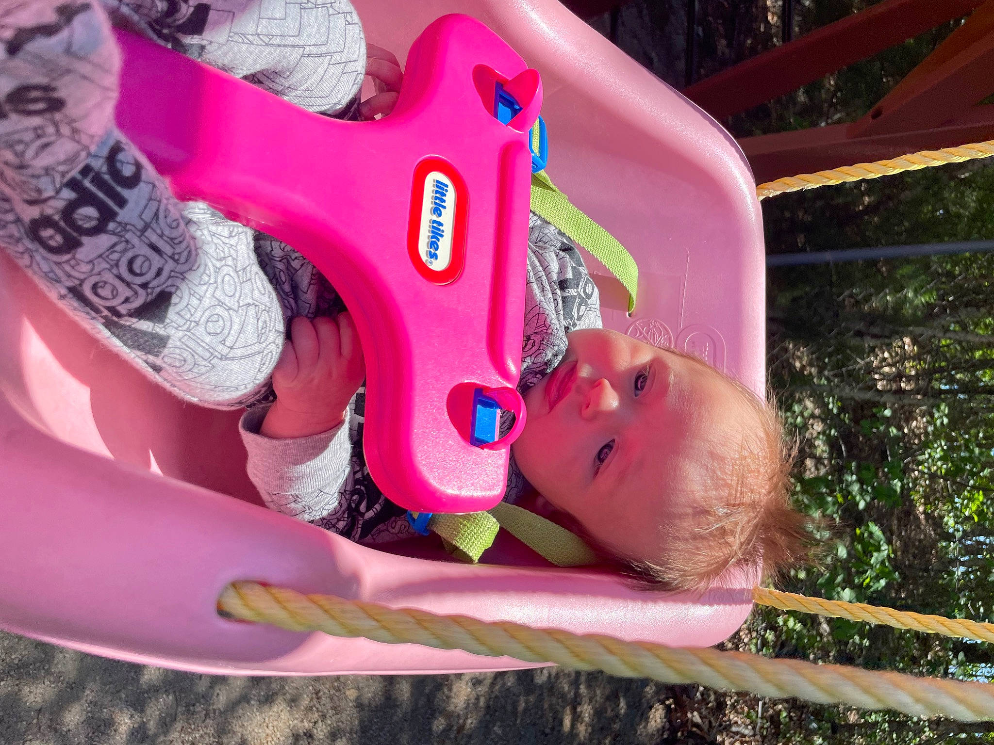 Rome is registered to the contest to win money with this photo: baby, baby_products, baby_toddler_clothing, child, chute, city, fun, grass, happy, leisure, magenta, outdoor_play_equipment, person, pink, plant, play, playground, playground_slide, recreation, toddler