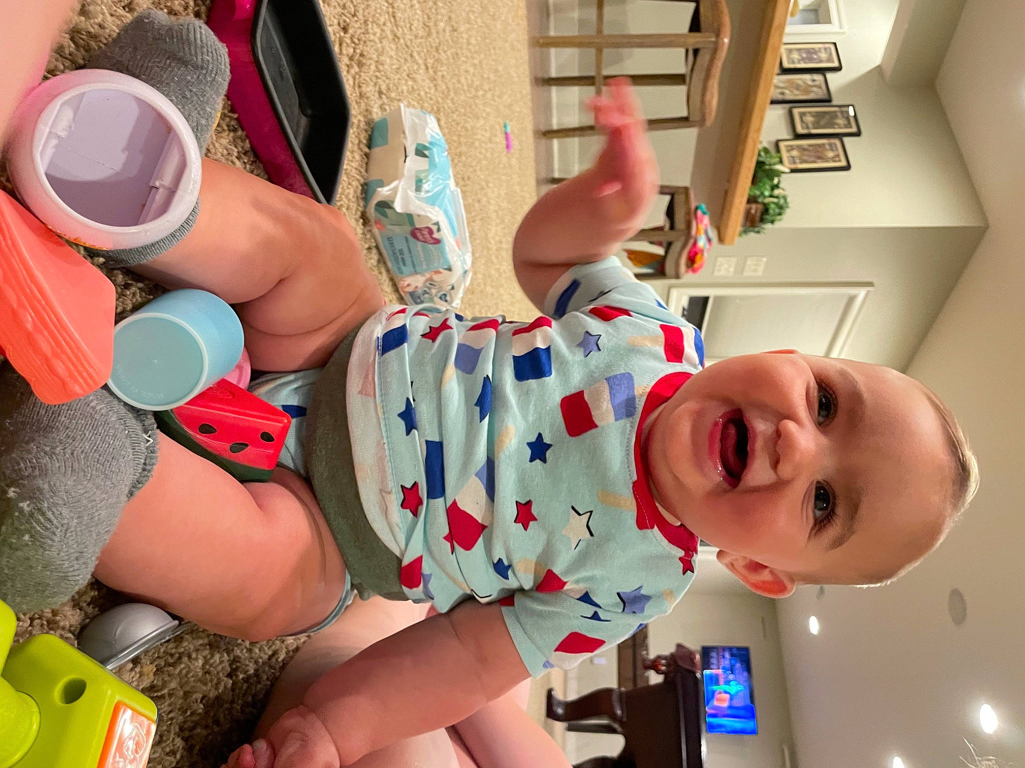 Cameron is registered to the contest to win money with this photo: baby_toddler_clothing, child, finger, fun, happy, human, human_body, joint, knee, leg, mouth, muscle, people, person, pink, product, skin, smile, textile, thigh