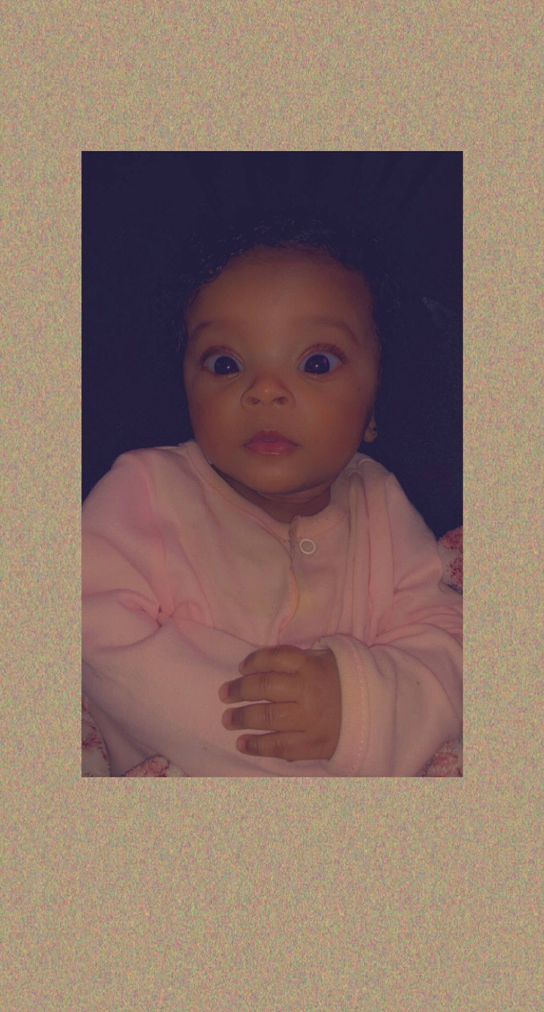 Malani is registered to the contest to win money with this photo: baby, baby_toddler_clothing, cheek, child, chin, eyebrow, finger, forehead, iris, lip, peach, person, photograph, pink, portrait, skin, toddler