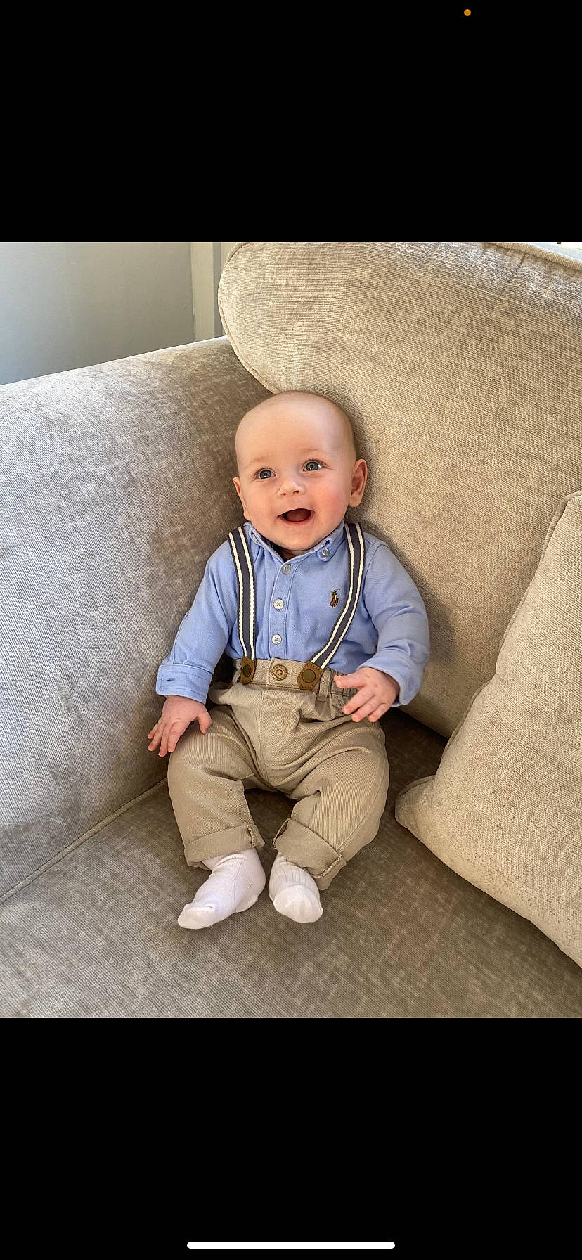 Lee is registered to the contest to win money with this photo: baby, baby_toddler_clothing, cheek, collar, comfort, eye, facial_expression, flash_photography, floor, grey, happy, outerwear, person, product, skin, sleeve, smile, t_shirt, textile, toddler