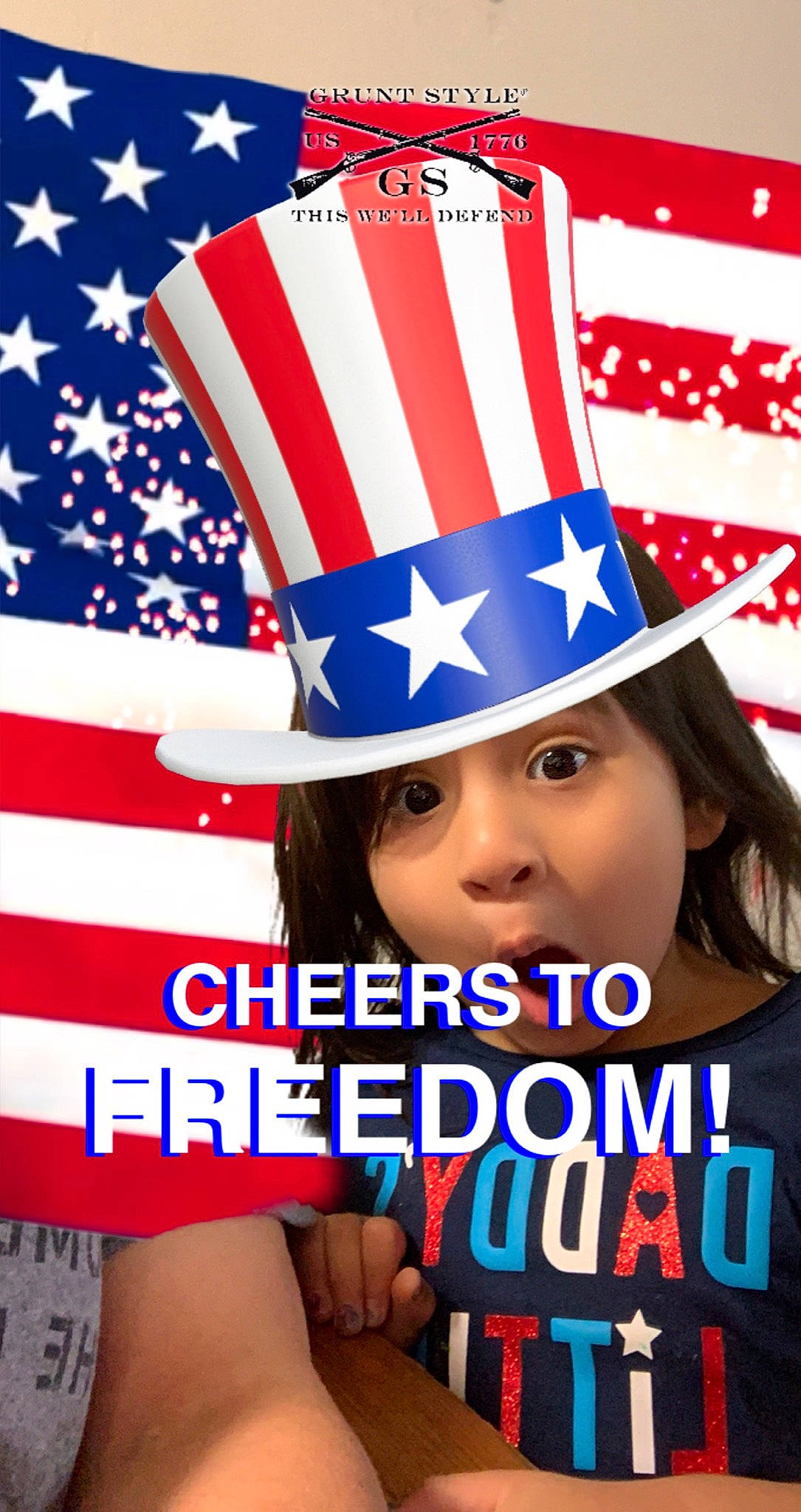 Jayda is registered to the contest to win money with this photo: advertising, cap, costume_hat, electric_blue, event, fashion_accessory, flag, flag_day_usa, flag_of_the_united_states, font, gesture, happy, hat, headgear, headwear, holiday, logo, party_supply, person, photo_caption