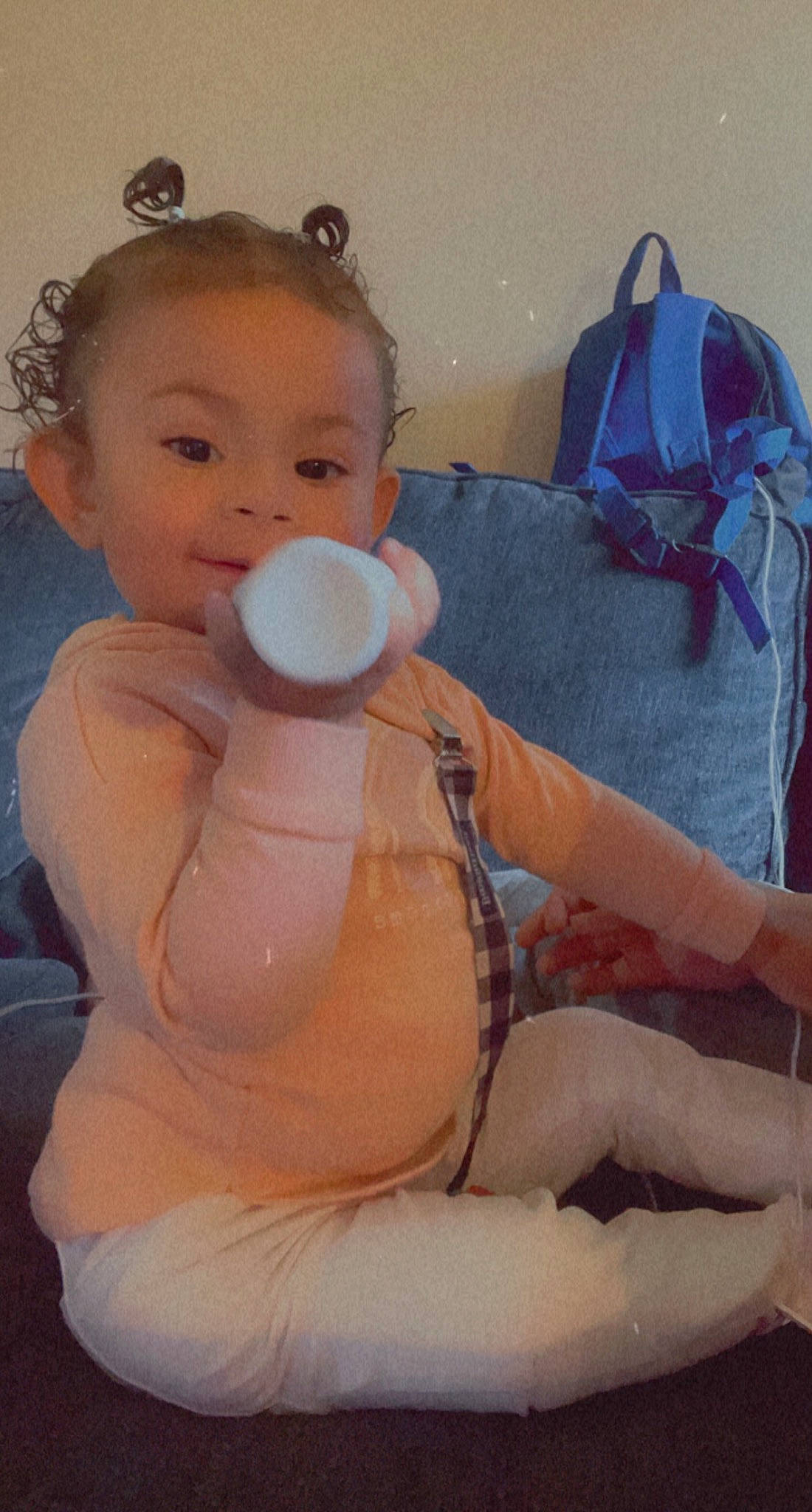 Jaelynn is registered to the contest to win money with this photo: abdomen, arm, baby, baby_bottle, baby_toddler_clothing, cheek, chest, comfort, drinkware, ear, happy, head, human_body, leg, person, skin, smile, textile, thigh, toddler