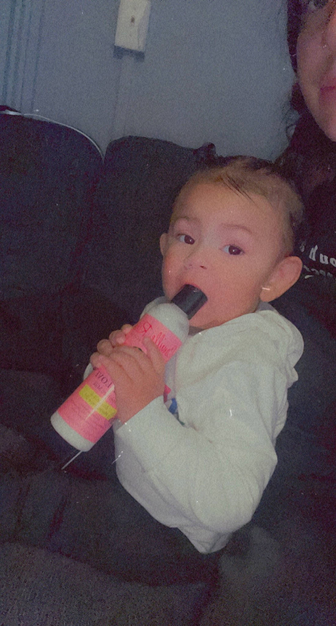 Jaelynn joined the competition — help win amazing prizes! baby, baby_toddler_clothing, cheek, child, couch, drinkware, ear, eyelash, finger, fun, happy, human_body, iris, lip, mouth, nose, person, sitting, skin, surprise