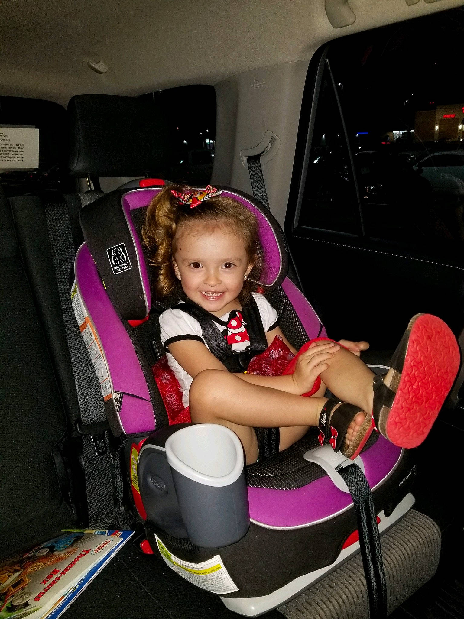 Jaycelynn joined the competition — help win amazing prizes! baby_carriage, baby_in_car_seat, baby_products, car_seat, child, driving, fun, joy, lap, person, pink, product, seat_belt, toddler, vacation, vehicle