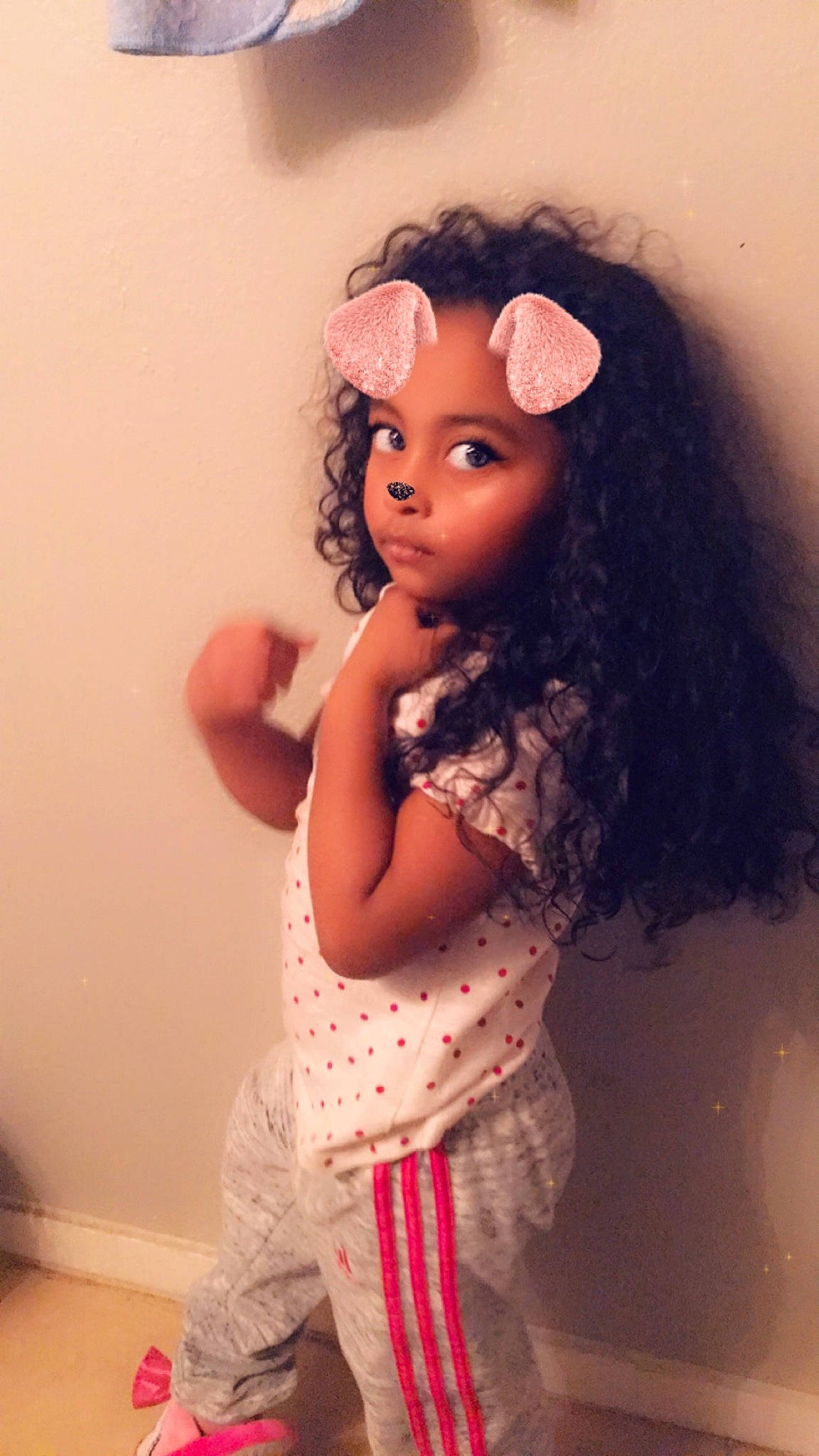 Zaniyah joined the competition — help win amazing prizes! beauty, black_hair, brown_hair, cheek, child, doll, eye, face, forehead, hair, head, long_hair, nose, person, pink, ringlet, skin, toddler, toy