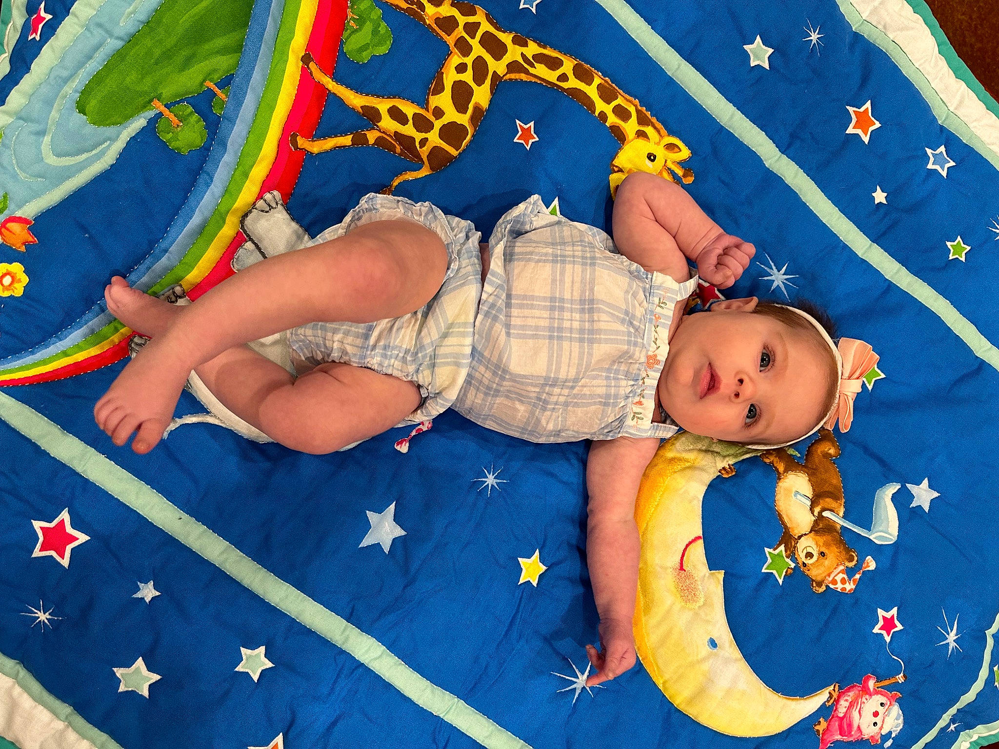 Harper joined the competition — help win amazing prizes! baby, baby_products, baby_toddler_clothing, baby_toys, child, electric_blue, fun, happy, human_body, leisure, linens, pattern, person, play, playmat, room, textile, thigh, toddler, toy