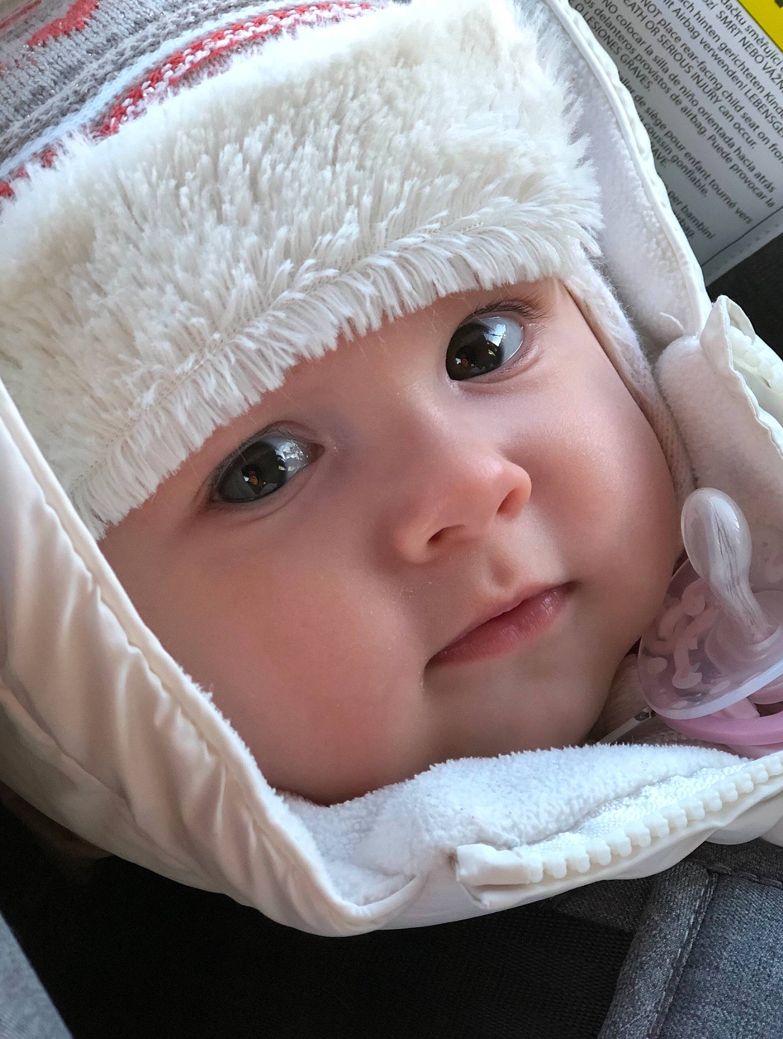 Nicole participe au concours pour gagner de l'argent avec cette photo : baby, baby_products, baby_toddler_clothing, bonnet, cheek, child, costume_accessory, fur, headwear, iris, lip, person, photography, skin, toddler