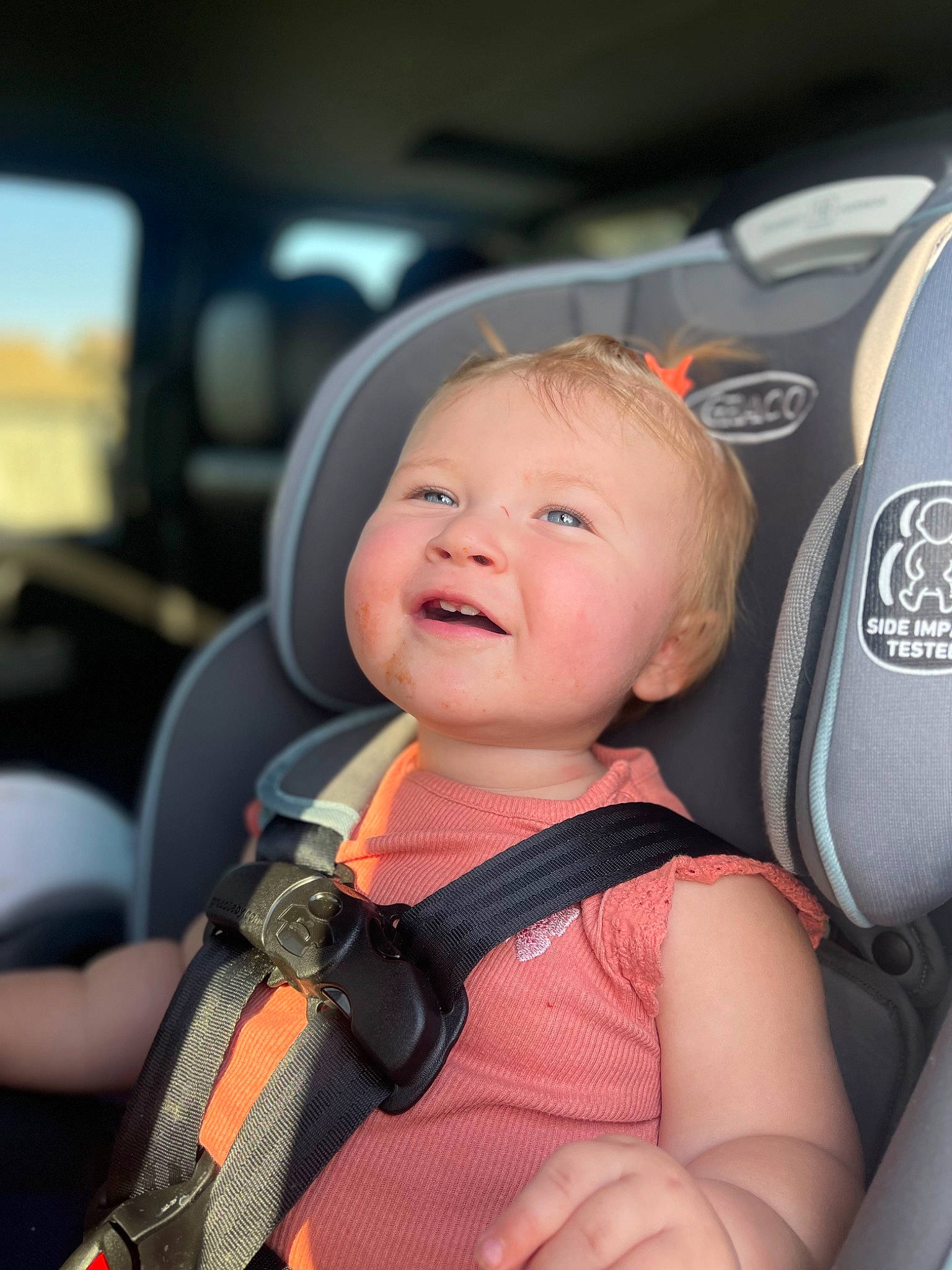 Adalynn joined the competition — help win amazing prizes! auto_part, automotive_design, baby, baby_carriage, baby_products, baby_toddler_clothing, car_seat, car_seat_cover, comfort, eye, family_car, happy, head_restraint, motor_vehicle, person, personal_luxury_car, seat_belt, skin, smile, steering_wheel