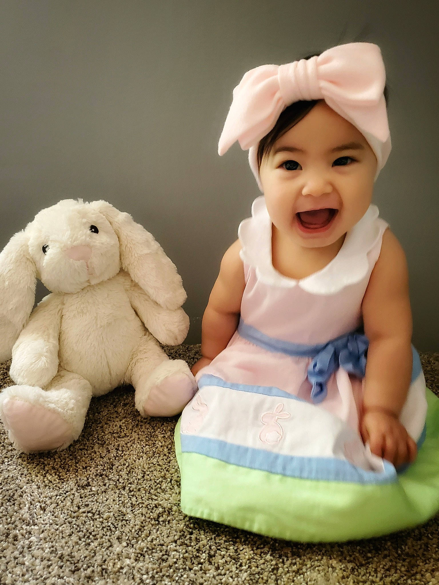 Rowyn joined the competition — help win amazing prizes! baby, child, ear, happy, headgear, headwear, person, play, plush, product, skin, smile, stuffed_toy, toddler, toy