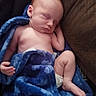 Kayson is registered to the contest to win money with this photo: newborn, baby, sleeping, infant, portrait, couch, blanket, blue_blanket, indoors, resting, peaceful, face, head, arms, legs, foot, diaper, bare_skin, cozy, timestamp