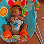 Andreus is registered to the contest to win money with this photo: baby, child, bouncer, sesame_street, cookie_monster, orange_socks, toy, indoor, floor, wooden_floor, colorful, seat, playtime, infant, clothing, cute, person, home, relaxing, curious