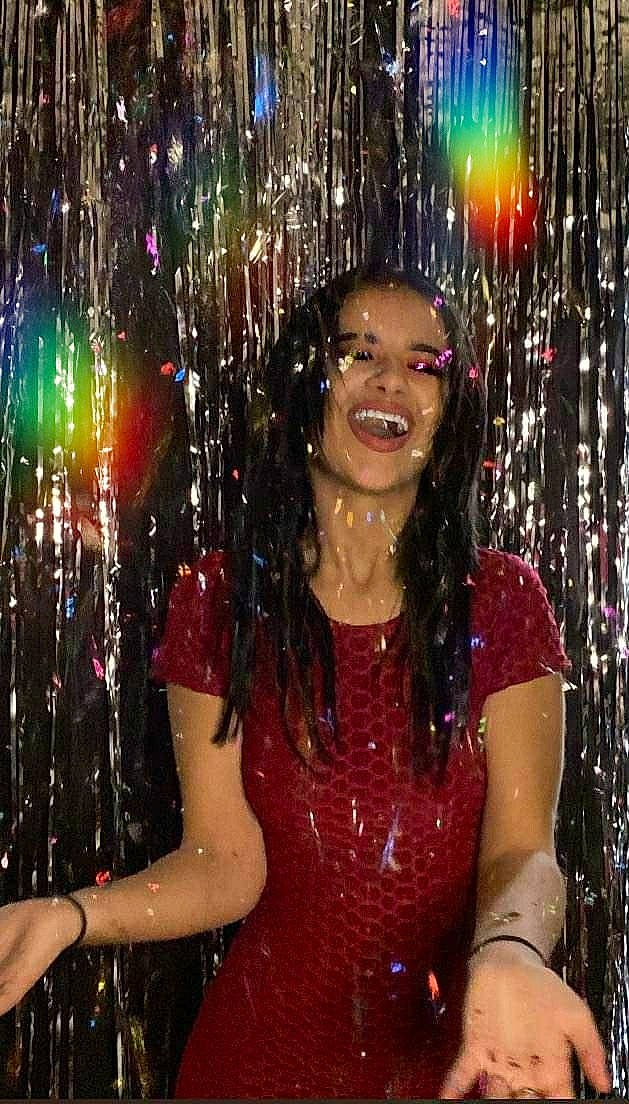 Madisen is registered to the contest to win money with this photo: beauty, black_hair, cool, electric_blue, event, facial_expression, fashion_design, flash_photography, fun, hair, happy, head, human_body, jewellery, joy, magenta, midnight, person, pink, purple