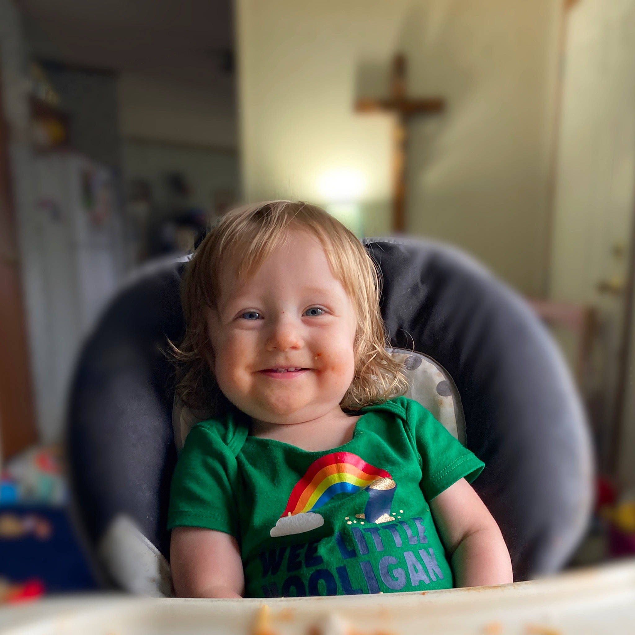 Kashton joined the competition — help win amazing prizes! baby, baby_toddler_clothing, child, comfort, couch, cross, event, fun, hairstyle, happy, iris, joy, leisure, person, religious_item, room, sitting, smile, symbol, t_shirt