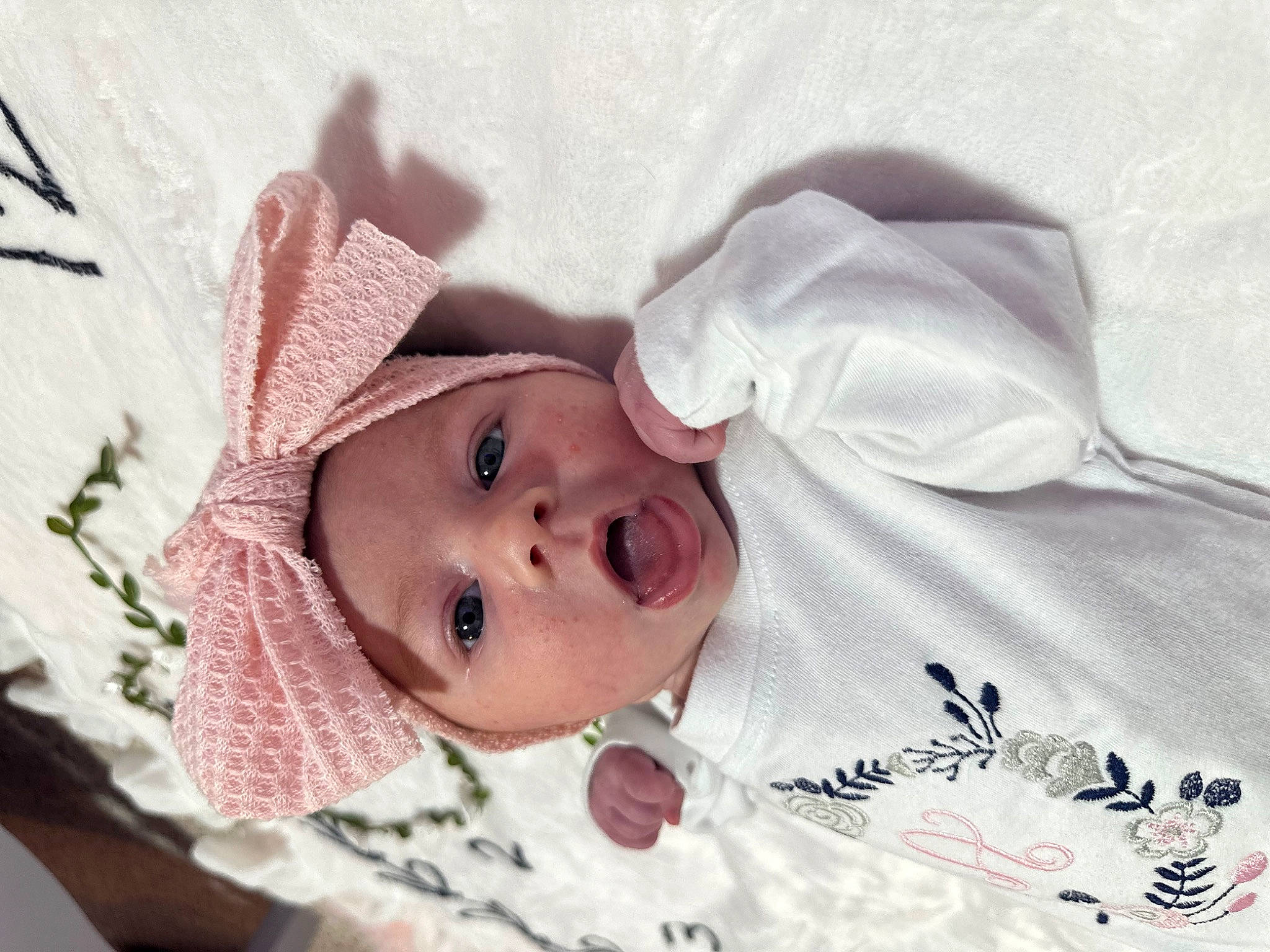 Adalynn Grace joined the competition — help win amazing prizes! baby, baby_products, baby_safety, baby_toddler_clothing, cheek, child, comfort, eye, eyelash, face, fashion_accessory, happy, hat, head, headwear, linens, lip, pattern, person, room