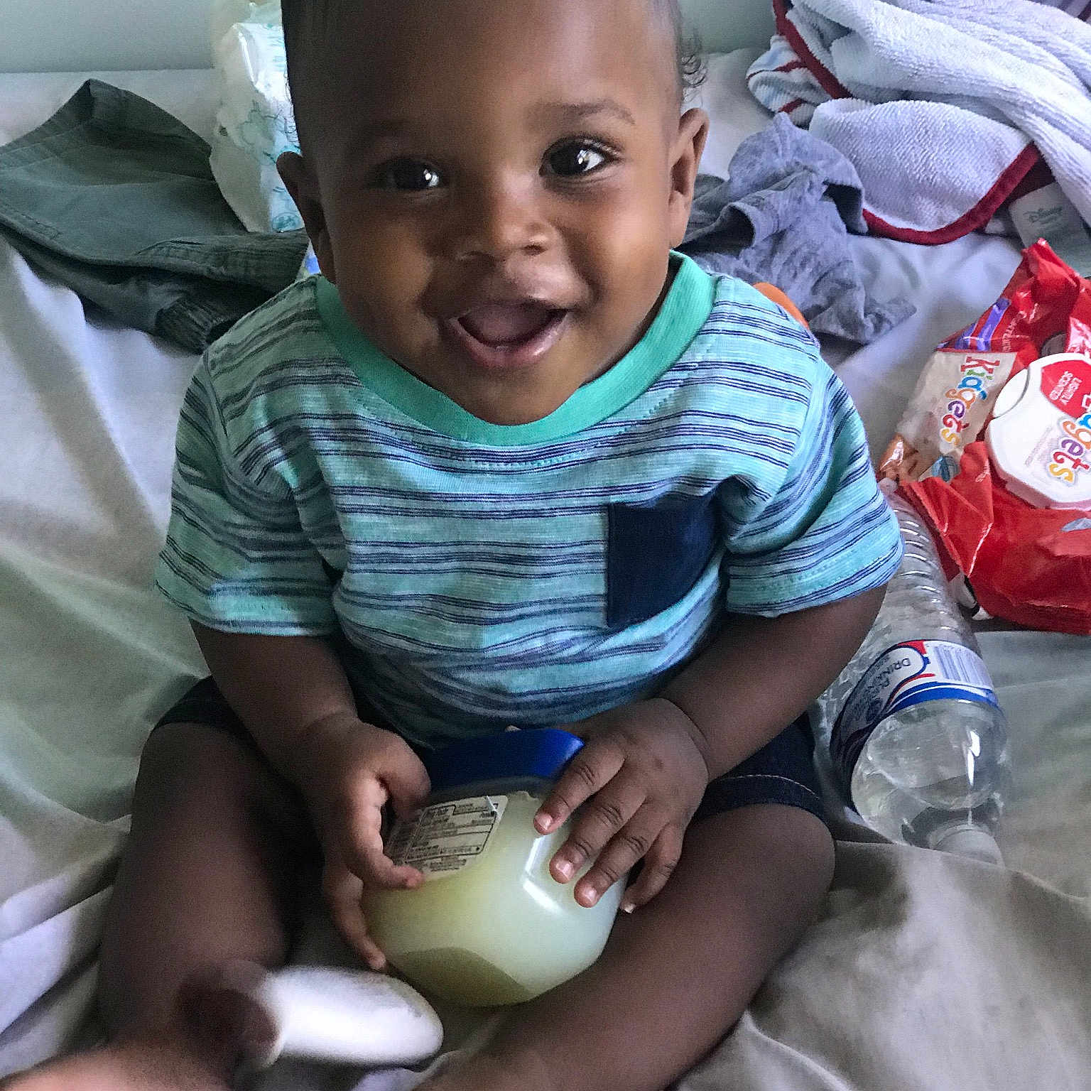 Massiah is registered to the contest to win money with this photo: baby, child, leg, person, smile, toddler