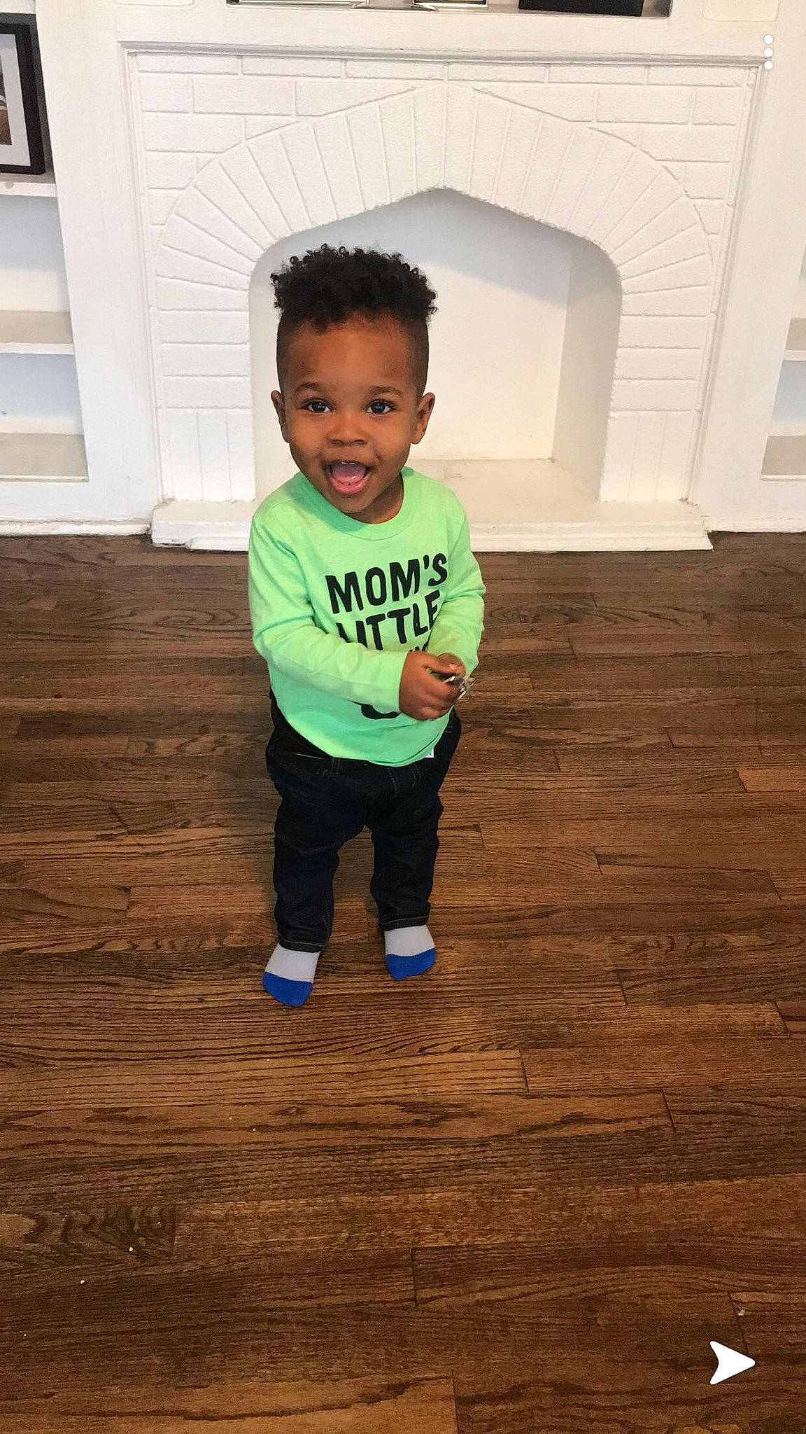 Massiah joined the competition — help win amazing prizes! baby, child, floor, flooring, fun, green, happy, hardwood, leg, outerwear, person, play, shoe, sleeve, smile, standing, t_shirt, toddler, vacation, wood