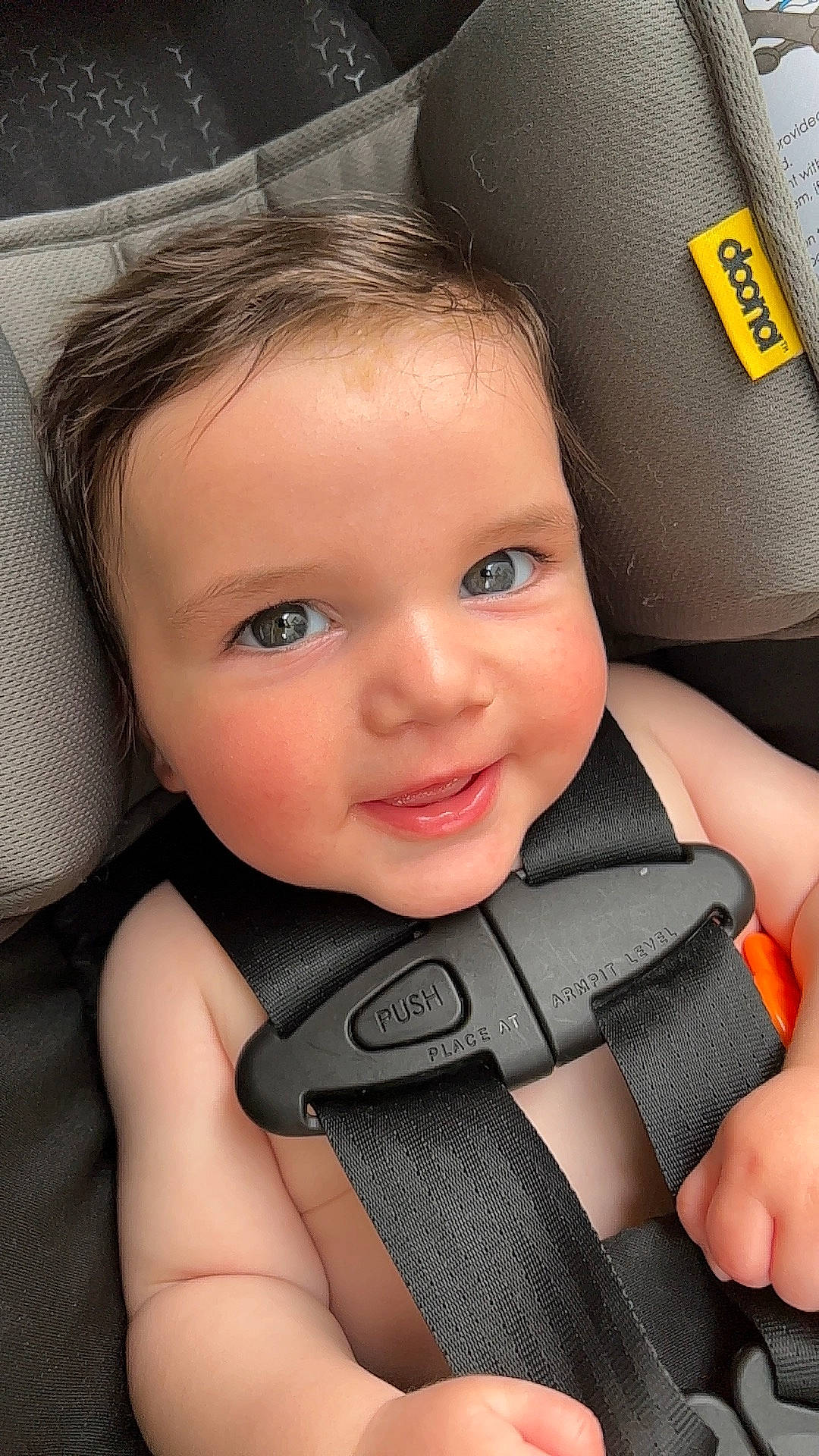 Banks joined the competition — help win amazing prizes! arm, auto_part, baby, baby_toddler_clothing, blond, car_seat, cheek, chest, child, eyelash, finger, flash_photography, fun, gesture, hand, happy, person, skin, smile, thumb
