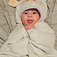 Caleb joined the competition — help win amazing prizes! animal_ears, baby, blanket, child, cozy, cute, cute_outfit, expression, face, hood, indoors, infant, person, portrait, smiling, soft, tongue_out, towel, warm, wrapped