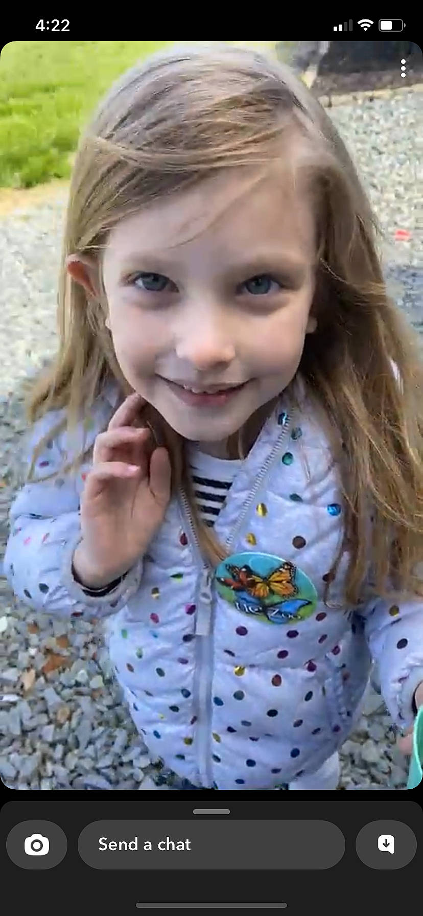 Presley is registered to the contest to win money with this photo: cheek, child, eye, face, facial_expression, hair, hairstyle, happy, head, iris, joy, leaf, lip, organ, person, photograph, plant, skin, sleeve, smile