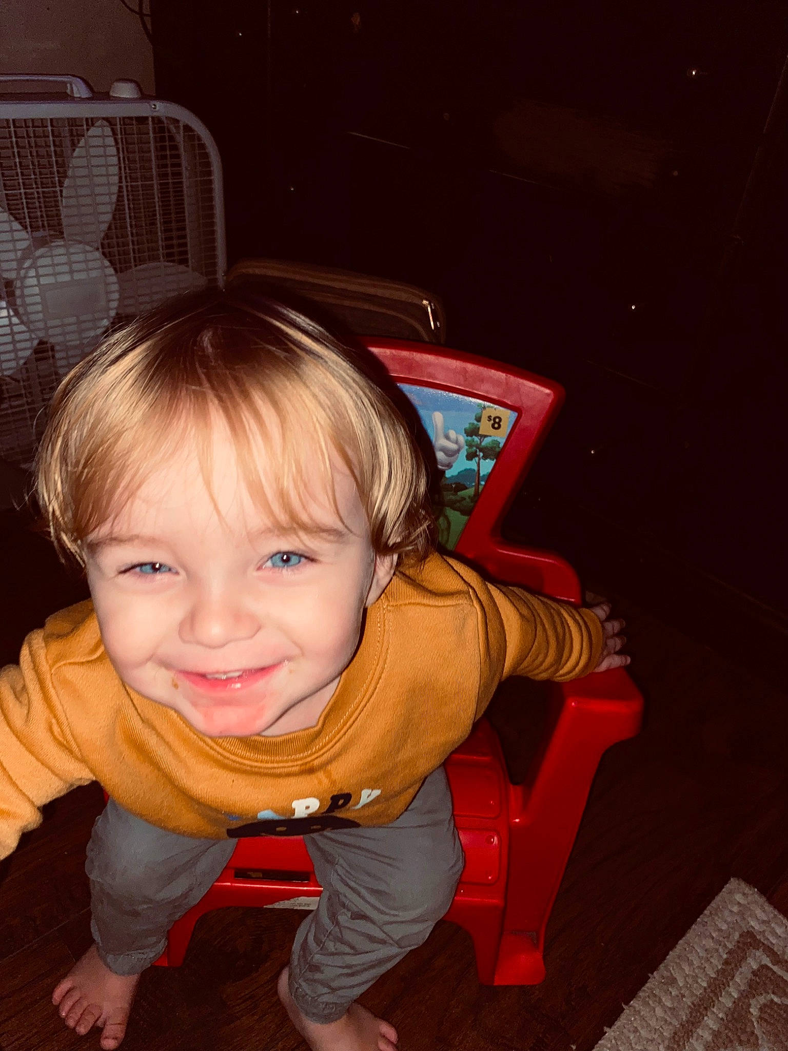 Eric joined the competition — help win amazing prizes! baby_toddler_clothing, cheek, child, chin, flash_photography, flooring, fun, happy, hardwood, iris, joy, lap, leg, mouth, nose, person, play, room, sitting, smile