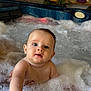 arm, baby, bath, blue_eyes, bubbles, child, cute, expression, face, foam, hot_tub, indoor, lantern, person, plant, relaxation, skin, tub, water, wet