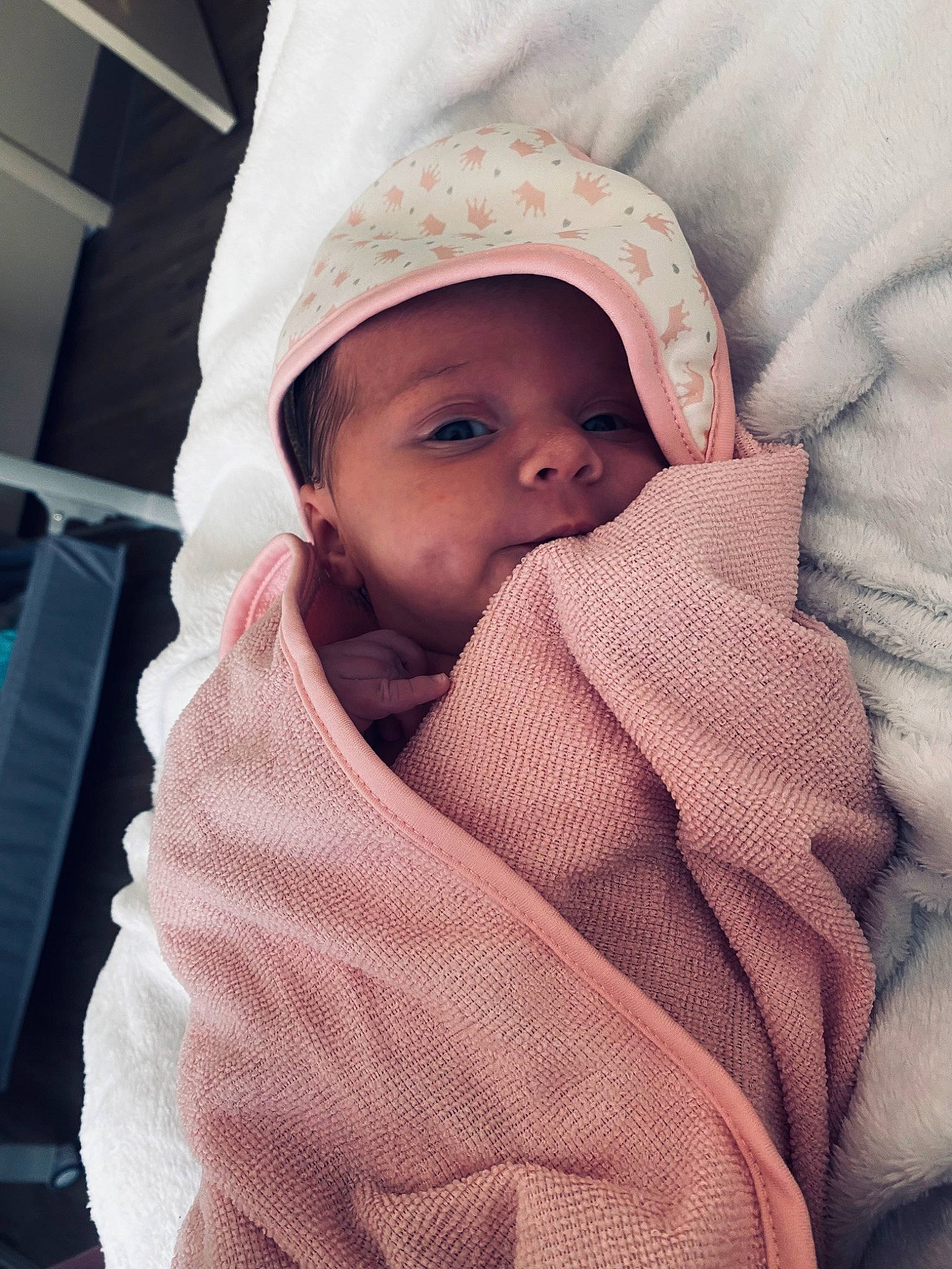 Jordynn joined the competition — help win amazing prizes! baby, baby_products, baby_sleeping, baby_toddler_clothing, cheek, child, comfort, happy, headwear, hood, hoodie, linens, lip, nose, peach, person, pink, portrait_photography, skin, sleeve