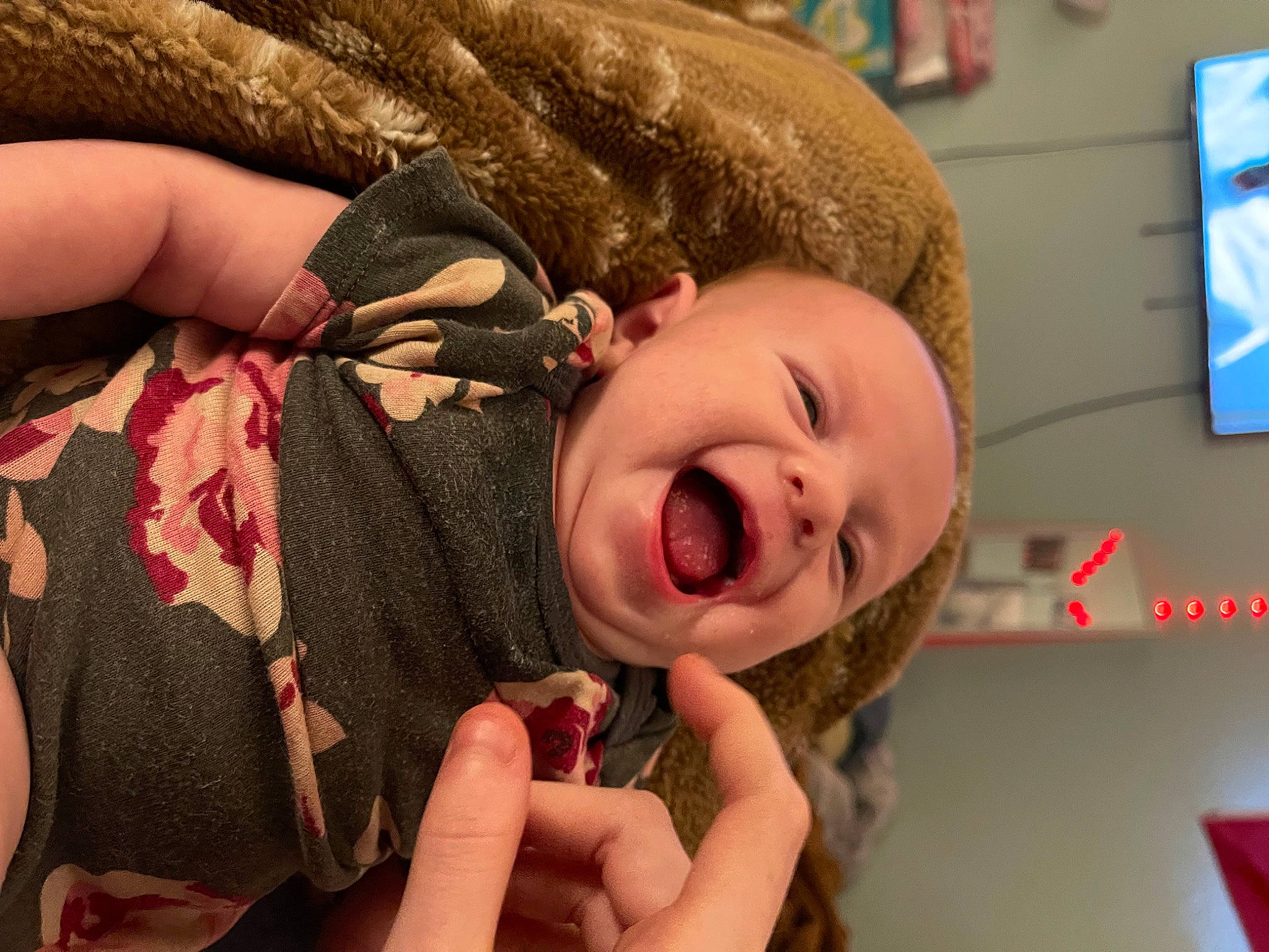 Kenlee joined the competition — help win amazing prizes! baby, baby_laughing, baby_toddler_clothing, cheek, comfort, eye, finger, fun, gesture, happy, head, lip, mammal, mouth, nail, nose, person, skin, smile, television