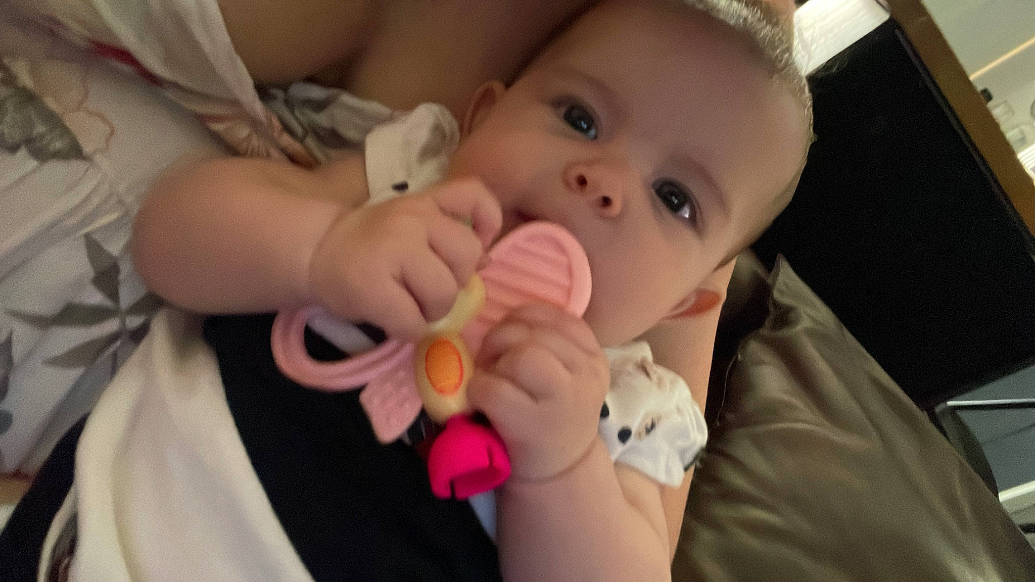 Mariana participe au concours pour gagner de l'argent avec cette photo : baby, baby_toddler_clothing, cheek, comfort, dress, drinkware, ear, eyelash, fun, gesture, happy, human_body, lip, mouth, nail, nose, person, skin, thumb, toddler