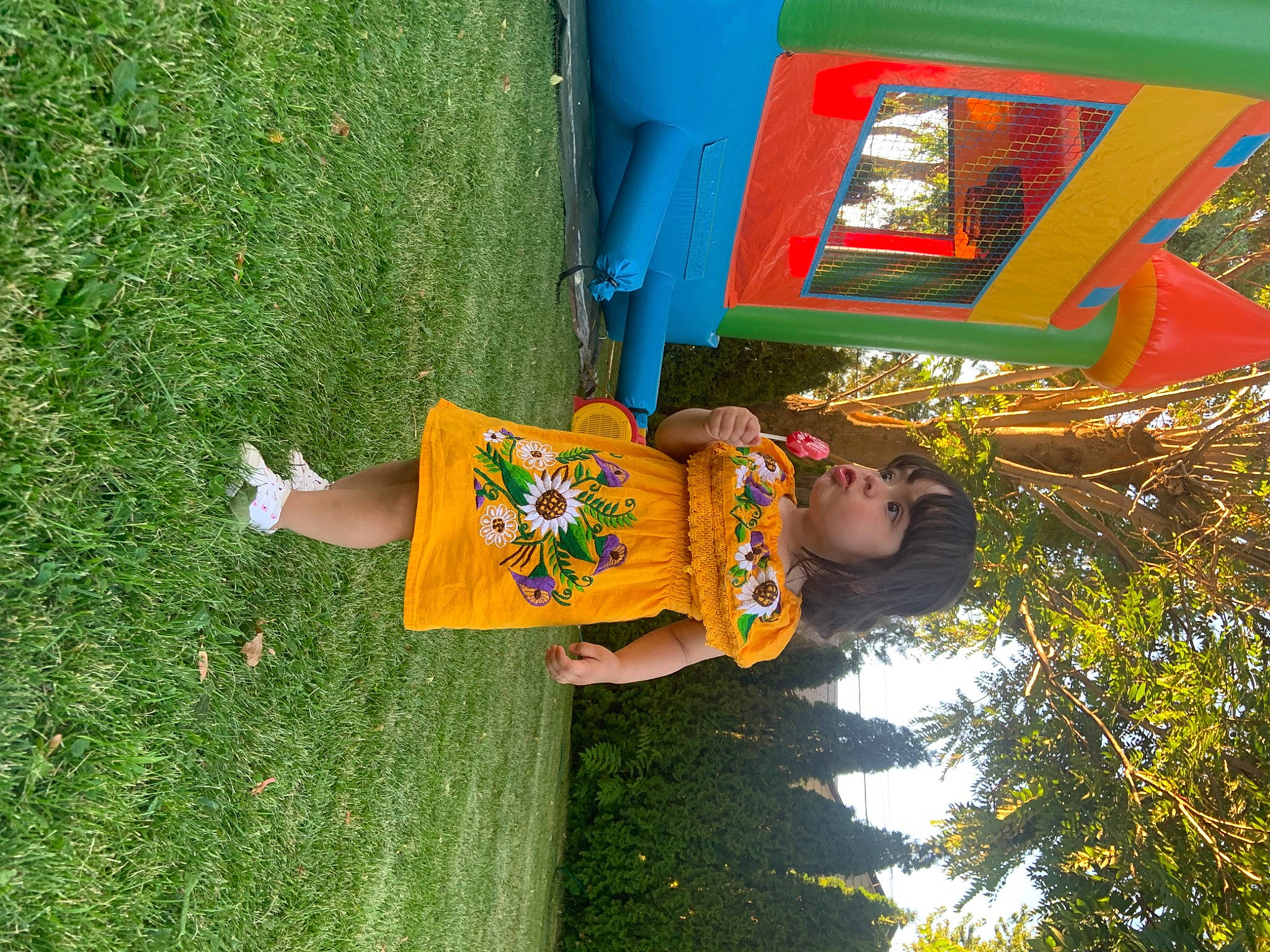 Melani is registered to the contest to win money with this photo: child, flower, fun, grass, green, happy, landscape, leisure, nature, people_in_nature, person, plant, shrub, t_shirt, tree, vacation