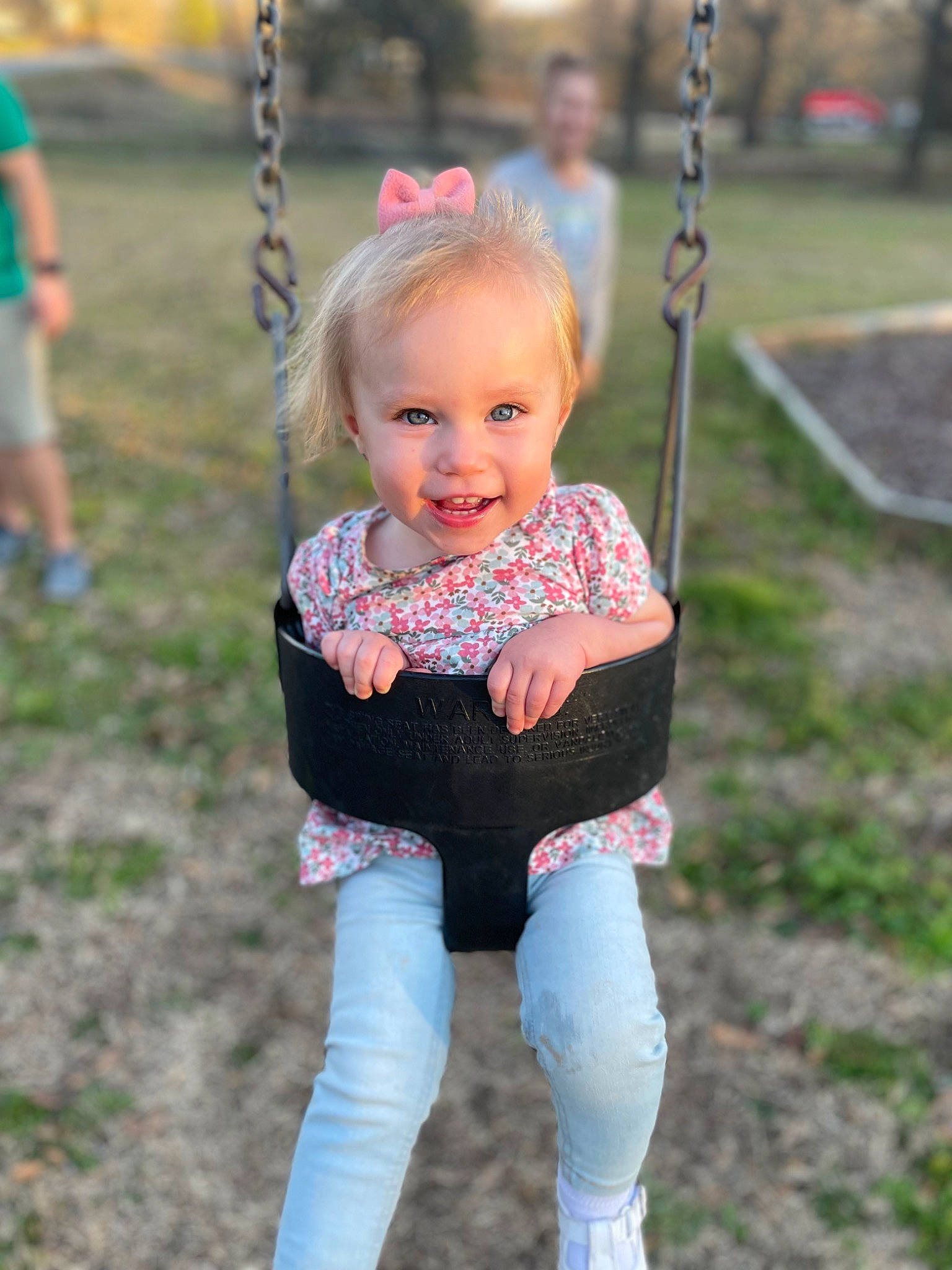 Taylinn Marlin is registered to the contest to win money with this photo: baby, baby_toddler_clothing, blurred, child, face, facial_expression, fun, grass, happy, joy, leisure, person, photograph, plant, playground, recreation, sleeve, smile, standing, summer
