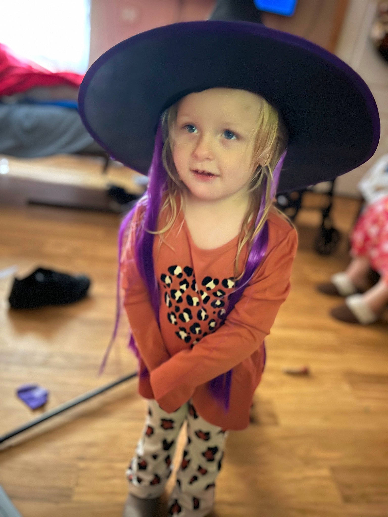 Addilynn is registered to the contest to win money with this photo: child, costume, costume_hat, electric_blue, entertainment, event, fashion_accessory, flooring, fun, happy, hat, headwear, jewellery, magenta, party, party_supply, pattern, person, purple, sun_hat