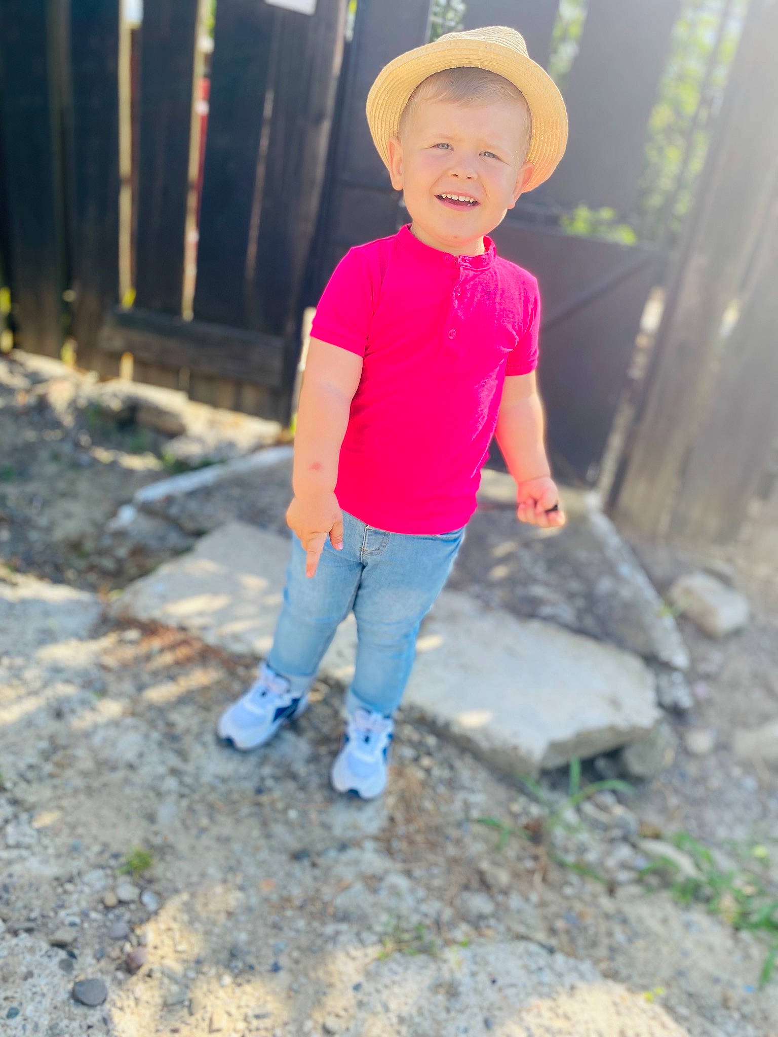 Marco joined the competition — help win amazing prizes! cap, child, denim, eye, fun, grass, happy, hat, head, helmet, jeans, joy, leg, leisure, magenta, people_in_nature, person, recreation, sleeve, sun_hat