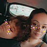 affection, car_interior, casual_clothing, child, closeup, curly_hair, emojis, face_filter, friendship, hearts, love, passenger, people, portrait, relaxing, seat, sleeping, vehicle, window, woman