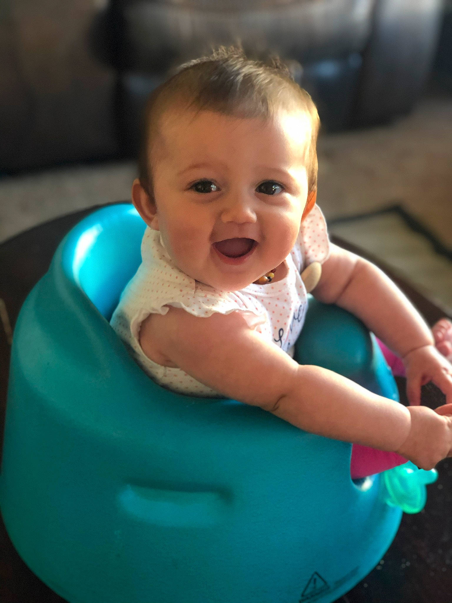 Bayley joined the competition — help win amazing prizes! baby, baby_products, blue, child, eye, face, fun, games, head, leisure, person, play, product, recreation, sitting, skin, smile, toddler, turquoise, vacation